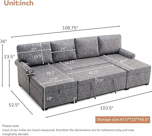 Miniatura 2 de MOEO Sofá seccional en forma de U con 2 tumbonas, sofá grande reversible de 6 plazas para sala de estar con dos puertos USB, almacenamiento, cama