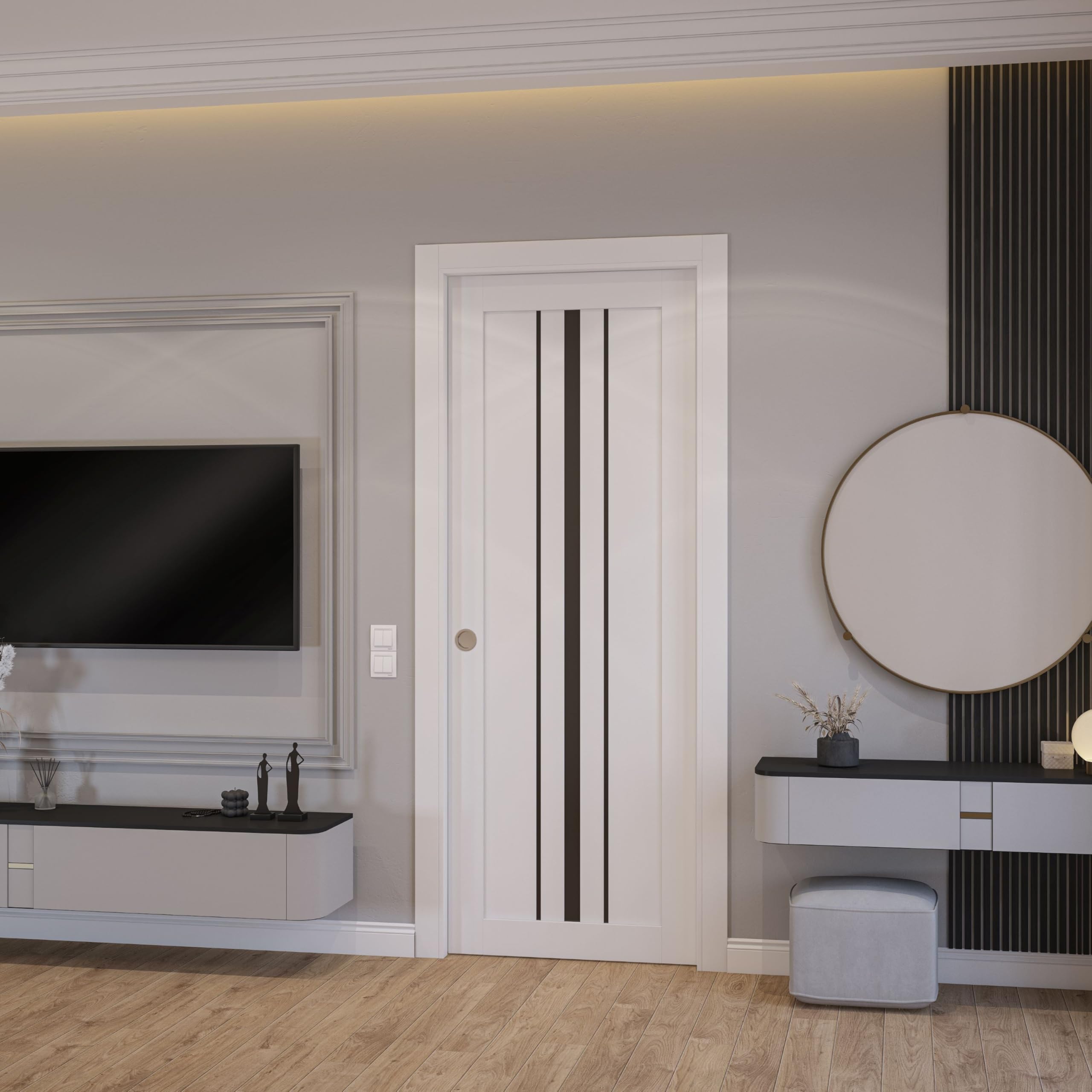 SARTODOORS Pocket Door 42 x 96 inches | Base 3094 White Pocket Door | Opaque Glass MDF Modern | Bathroom Pantry