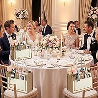 Vista 2 de Silkfly Paquete de 12 bolsas de arpillera, bolsas de regalo de yute reutilizables con asas, bolsa de playa impermeable para compras de boda, Blanco