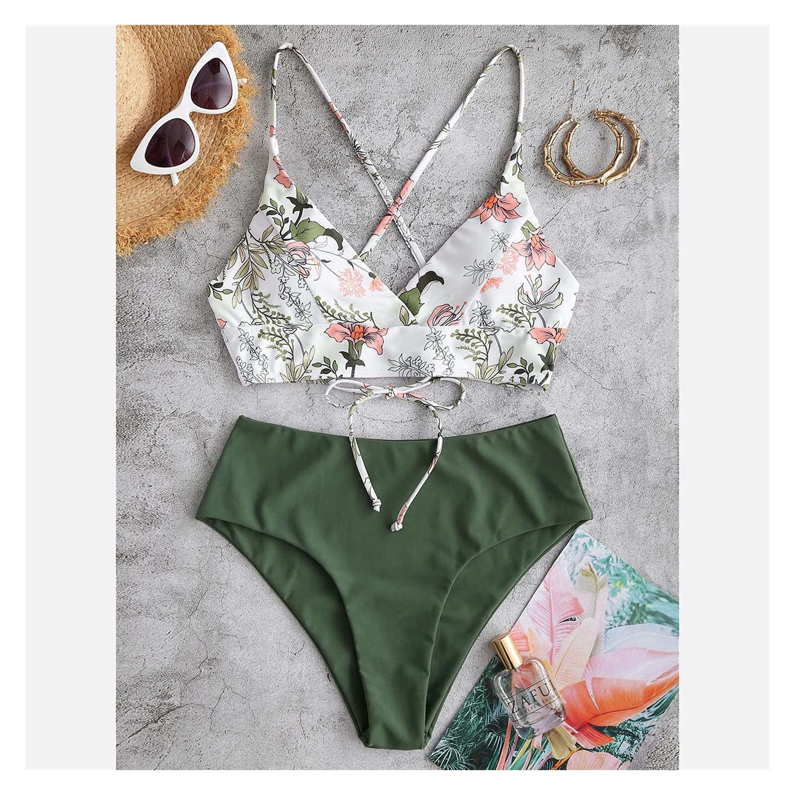 Dwuczęściowy strój kąpielowy Bikini Kobieta Moda letnia Kobiety Dwuczęściowy kwiatowy nadruk Zestawy podzielone Plus rozmiar Kostiumy kąpielowe Strój kąpielowy Bikini Zestaw bikini (różowy XL)