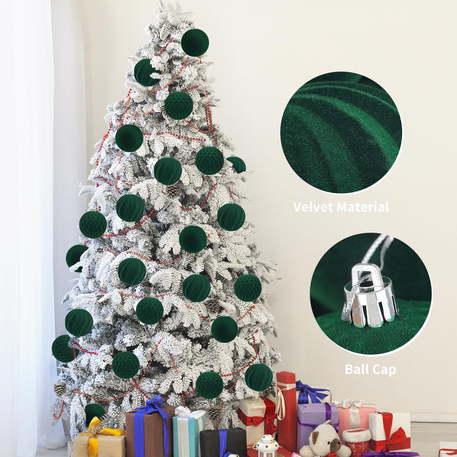 Miaikoe 15 Pcs Velvet Christmas Balls Hanging Ornaments Set - Image 2