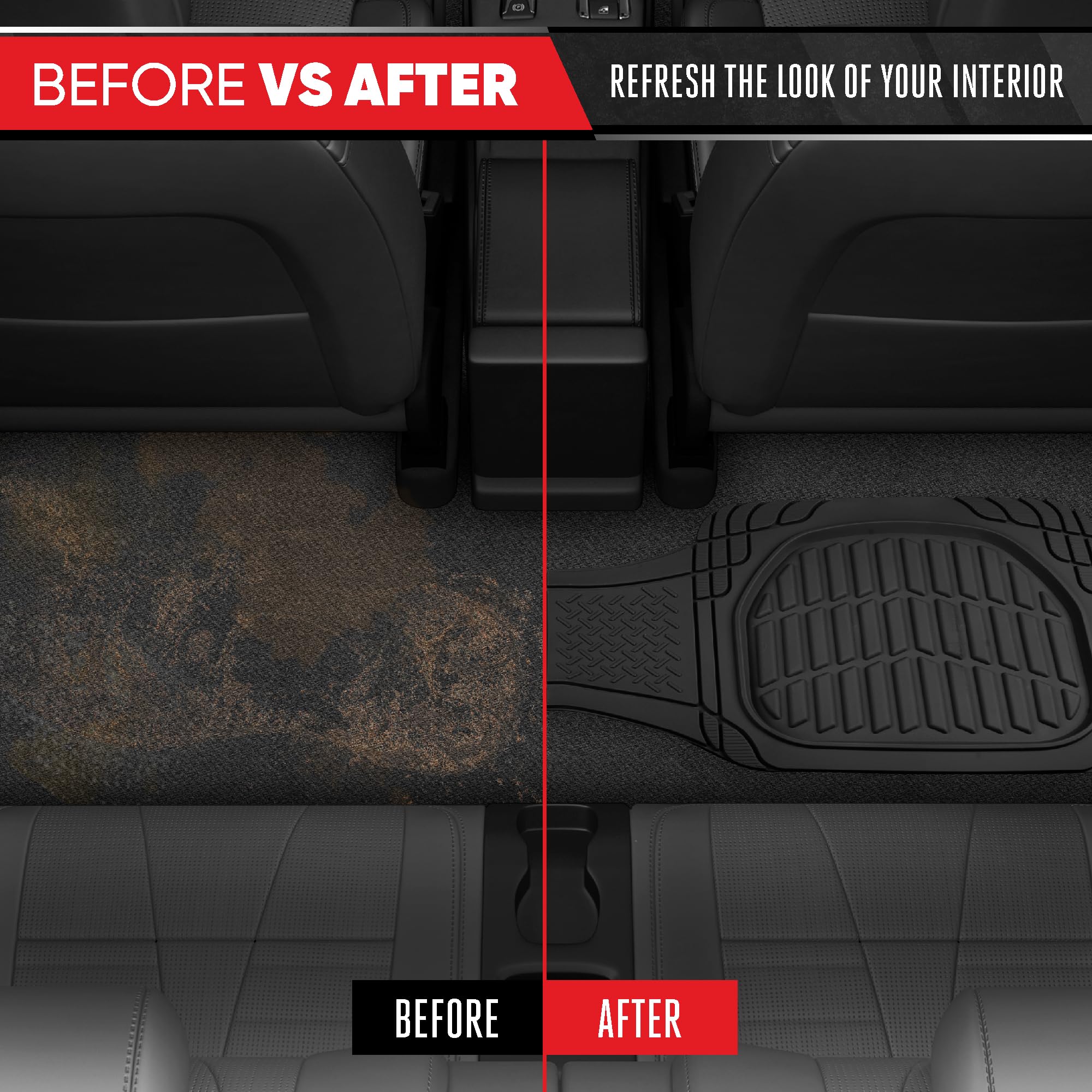 Motor Trend Premium FlexTough Deep Dish Rear Rubber Floor Mat Liners Heavy Duty All-Weather Universal Fit Trim-To-Fit Floor — view 6