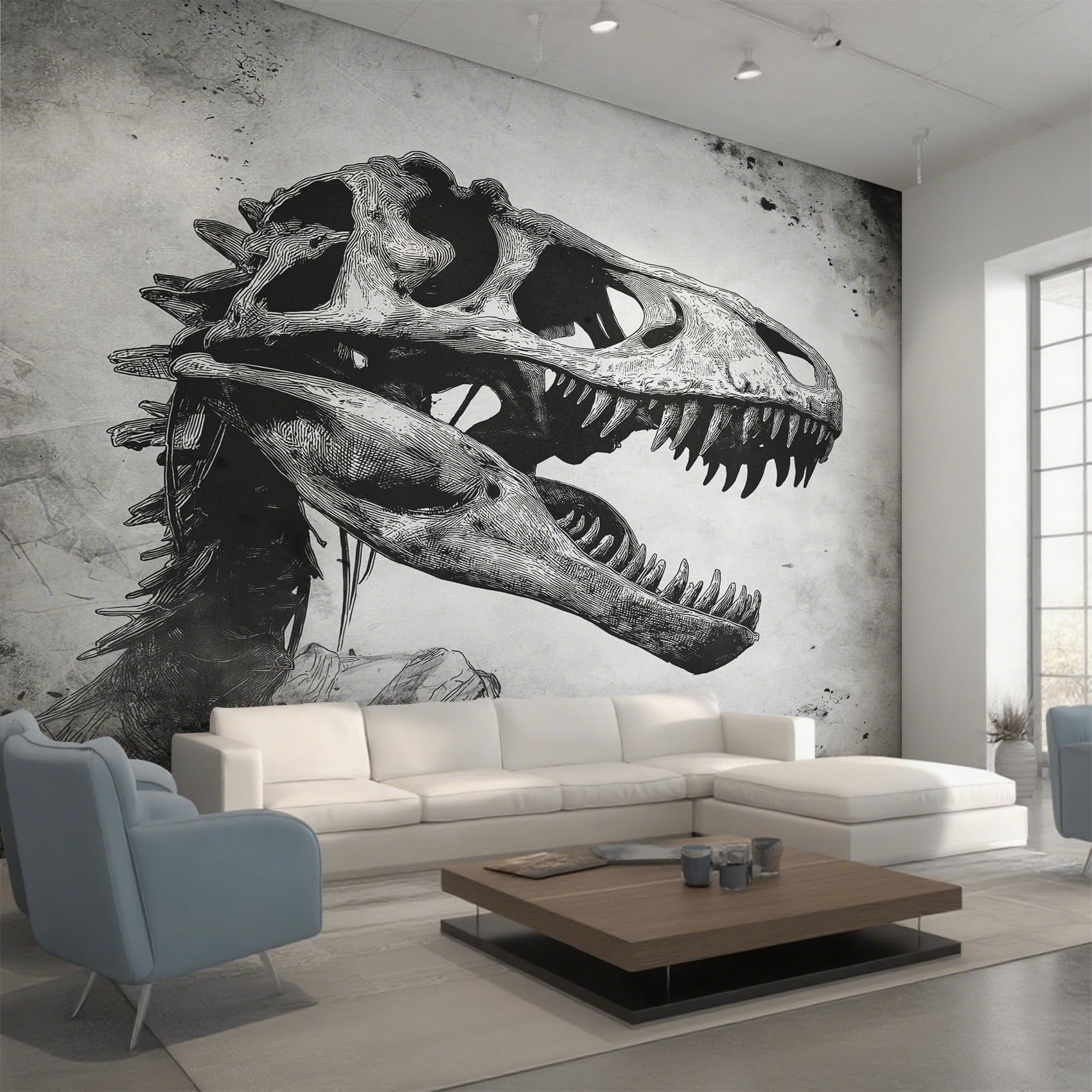 Papier Peint Dinosaure Squelette Panoramique Grand Format 350x256 cm Intissé Salon W15