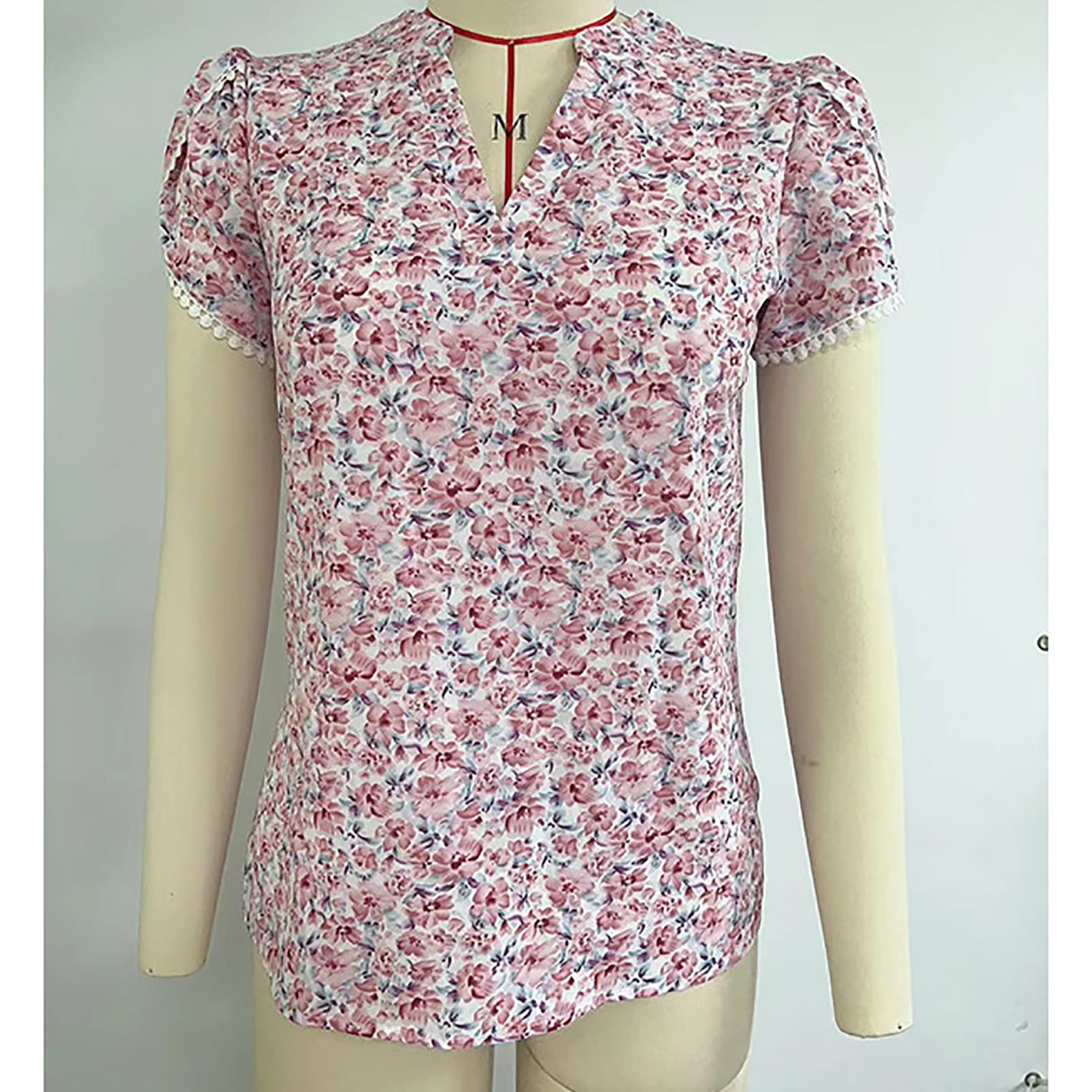 Femmes T-Shirts À Manches Courtes T-Shirt en Mousseline de Soie à Manches Courtes et Col en V à Imprimé Floral pour Femmes