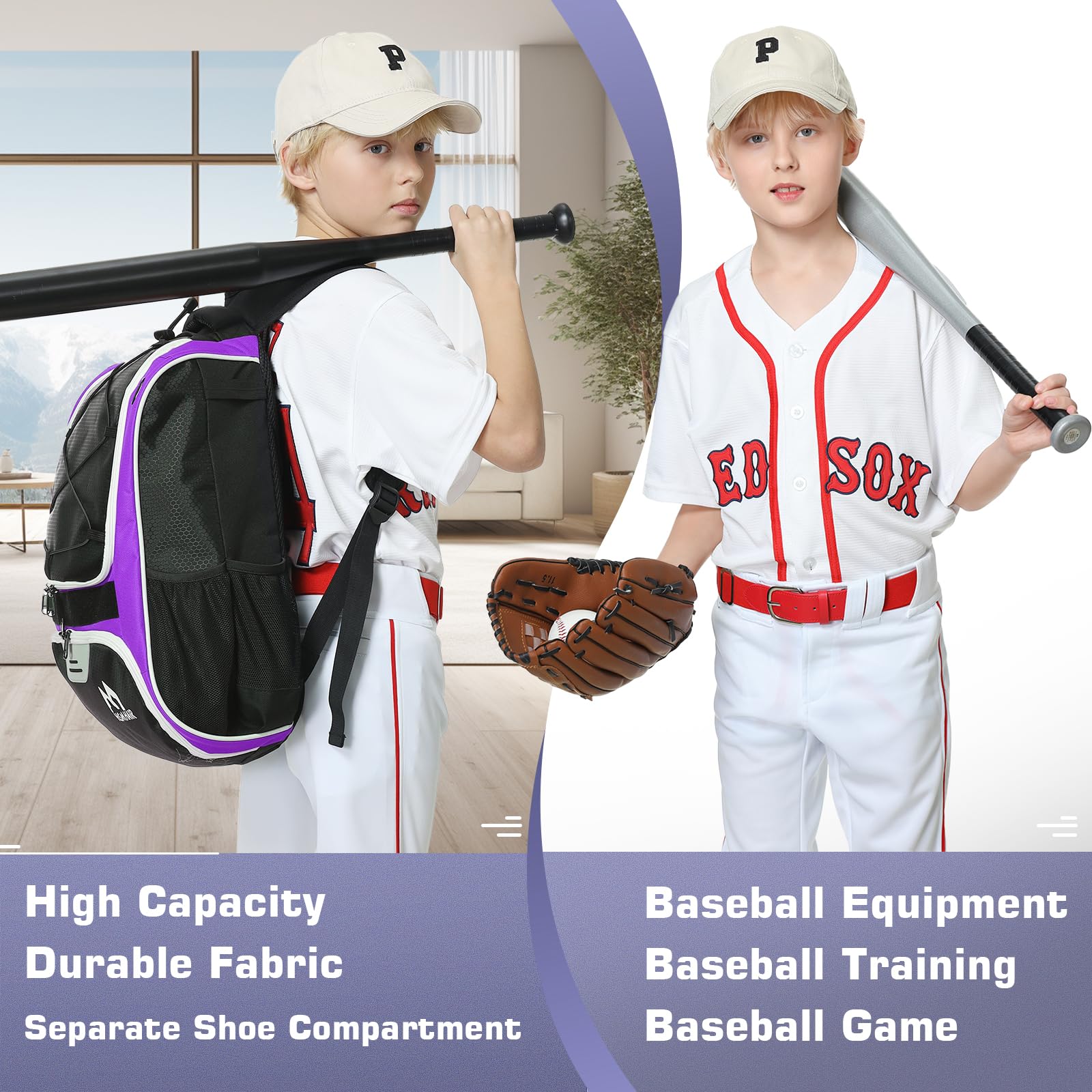 Rawlings Sac à dos Baseball pour garçon, violet, taille L