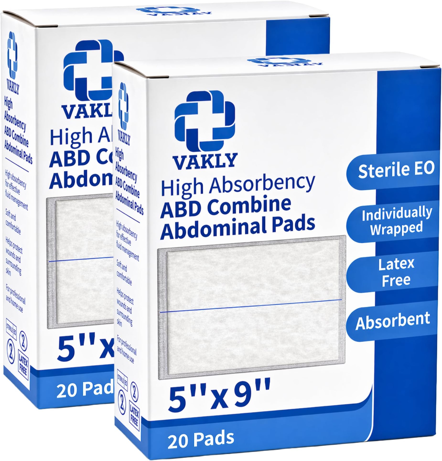Vakly ABD Pads 5x9 Sterile (40 Pack) โ Abdominal Combine Gauze Pads, High Absorbency Non-Adherent Wound Dressing for Heavy Drainage & First Aid, Individually Wrapped