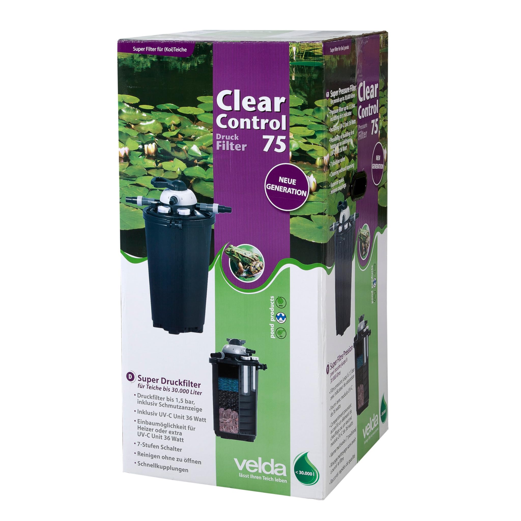 Velda 126310 - Filtro de presión para estanques de hasta 10.000 litros Incl. 9 vatios UV-c, Clara de Control 25 UV-c,