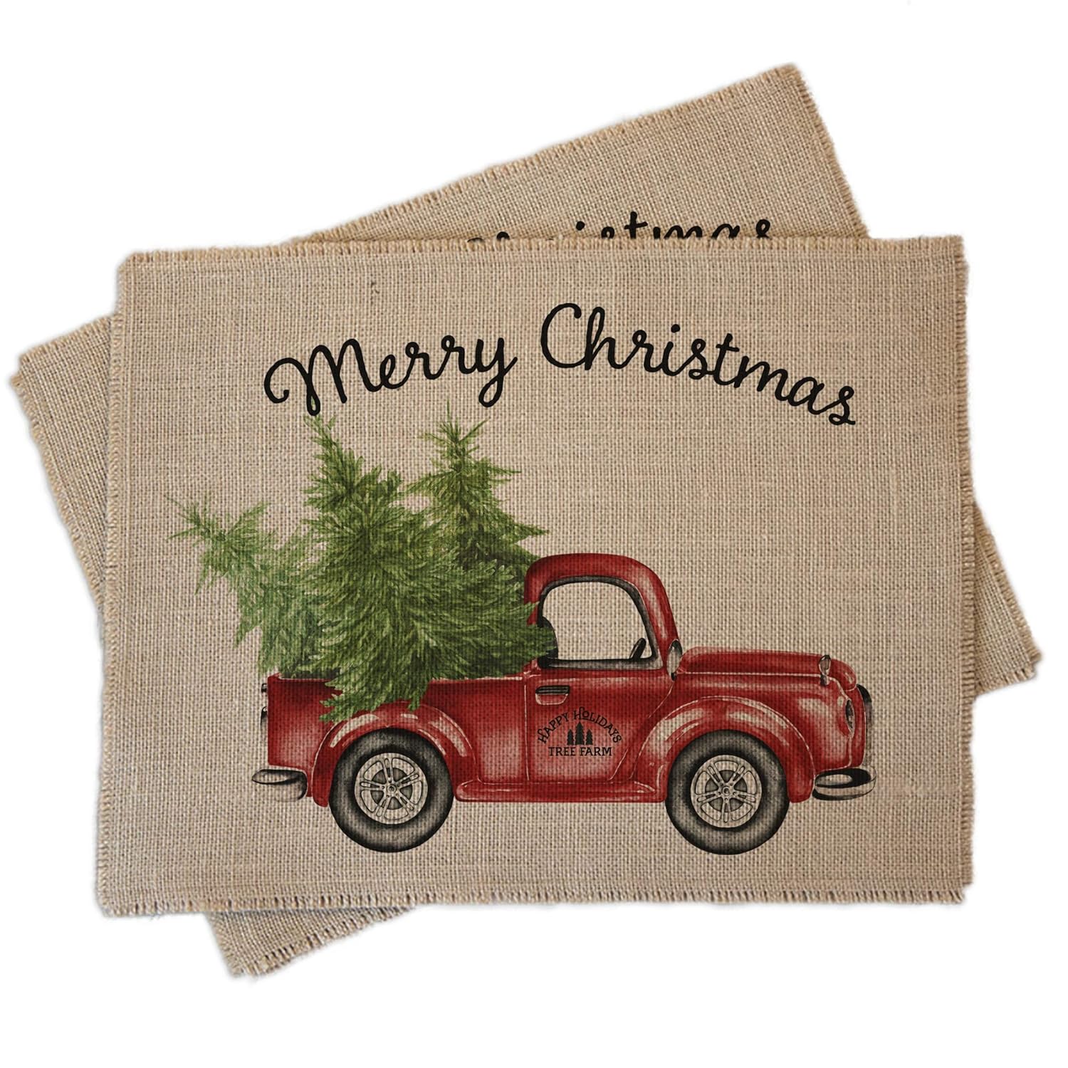 Christmas Holiday Burlap Placemats Set of Two Place Mats