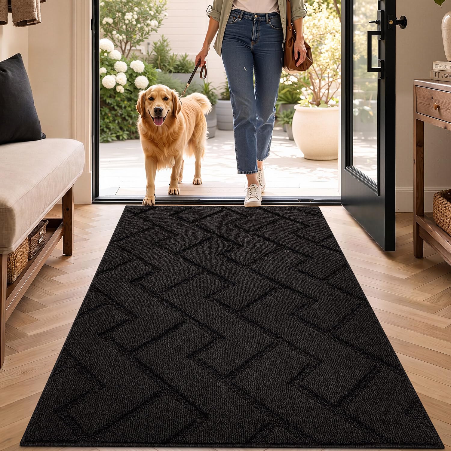 Biscpro Fußmatte Innen Außen Waschbar eingangsteppich innen Schmutzfangmatte rutschfest,Türmatte Innen Teppich für Eingang, Patio, Flur, Garten, Innen und Außen