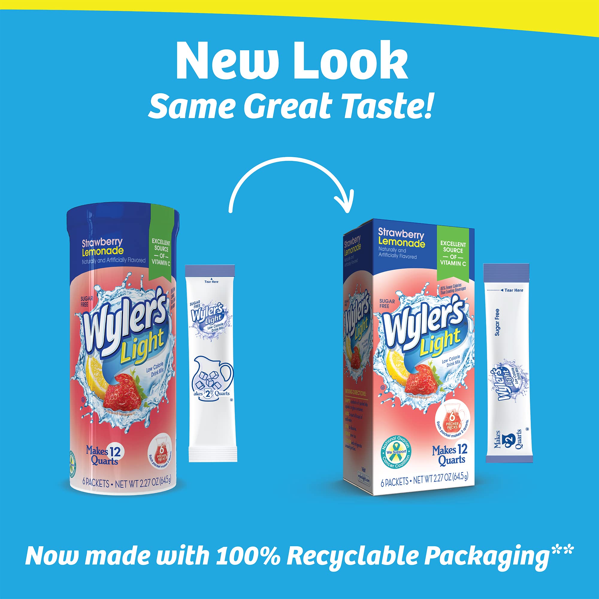 Wyler's Light Pitcher Packs, Water Drink Mix, Strawberry Lemonade,6 Pitcher Packets (Pack of 4)