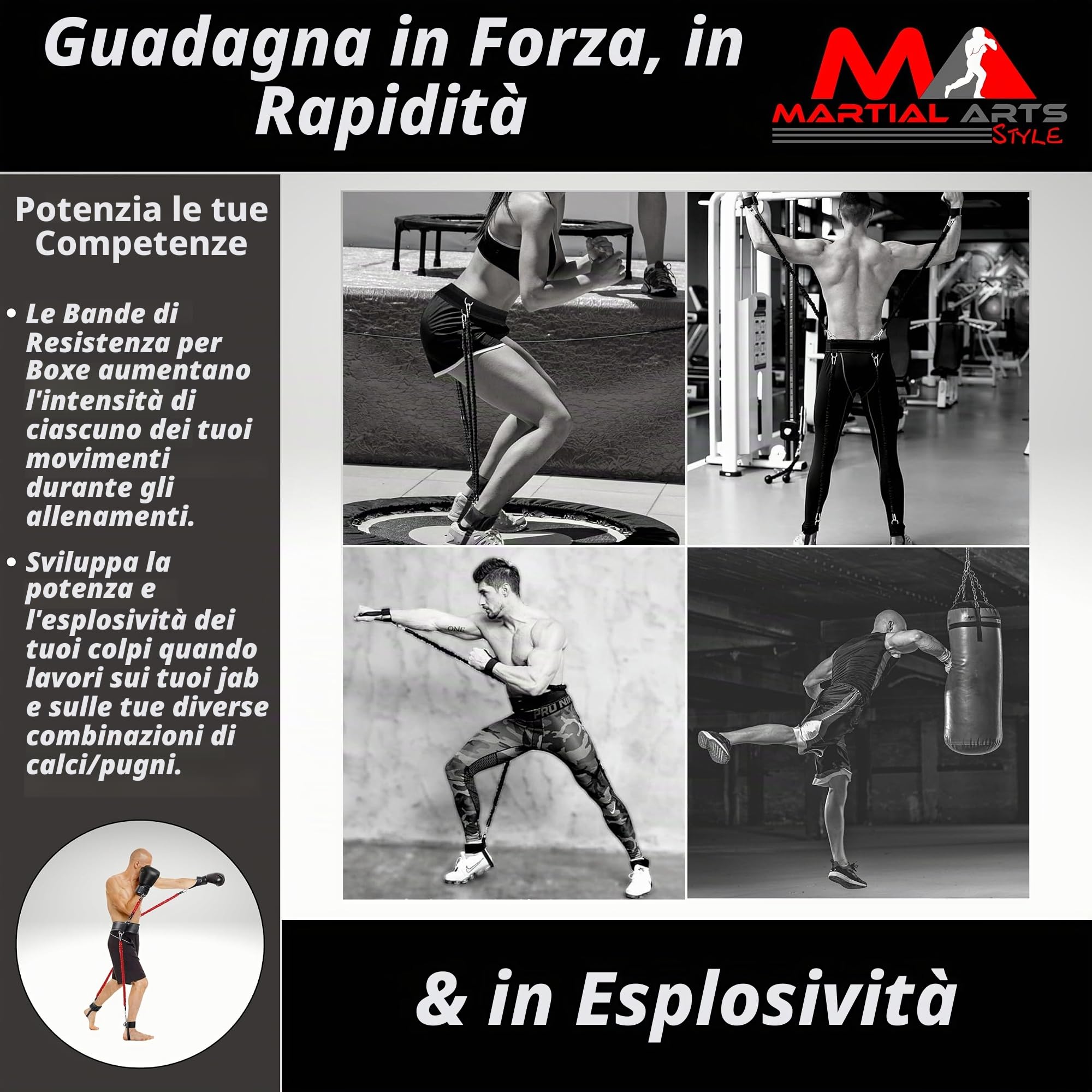 Fasce di resistenza per arti marziali e arti marziali, allenamento a casa per pugni/calci, fasce per esercizi da 68 kg, allenamento completo per il fitness per migliorare potenza