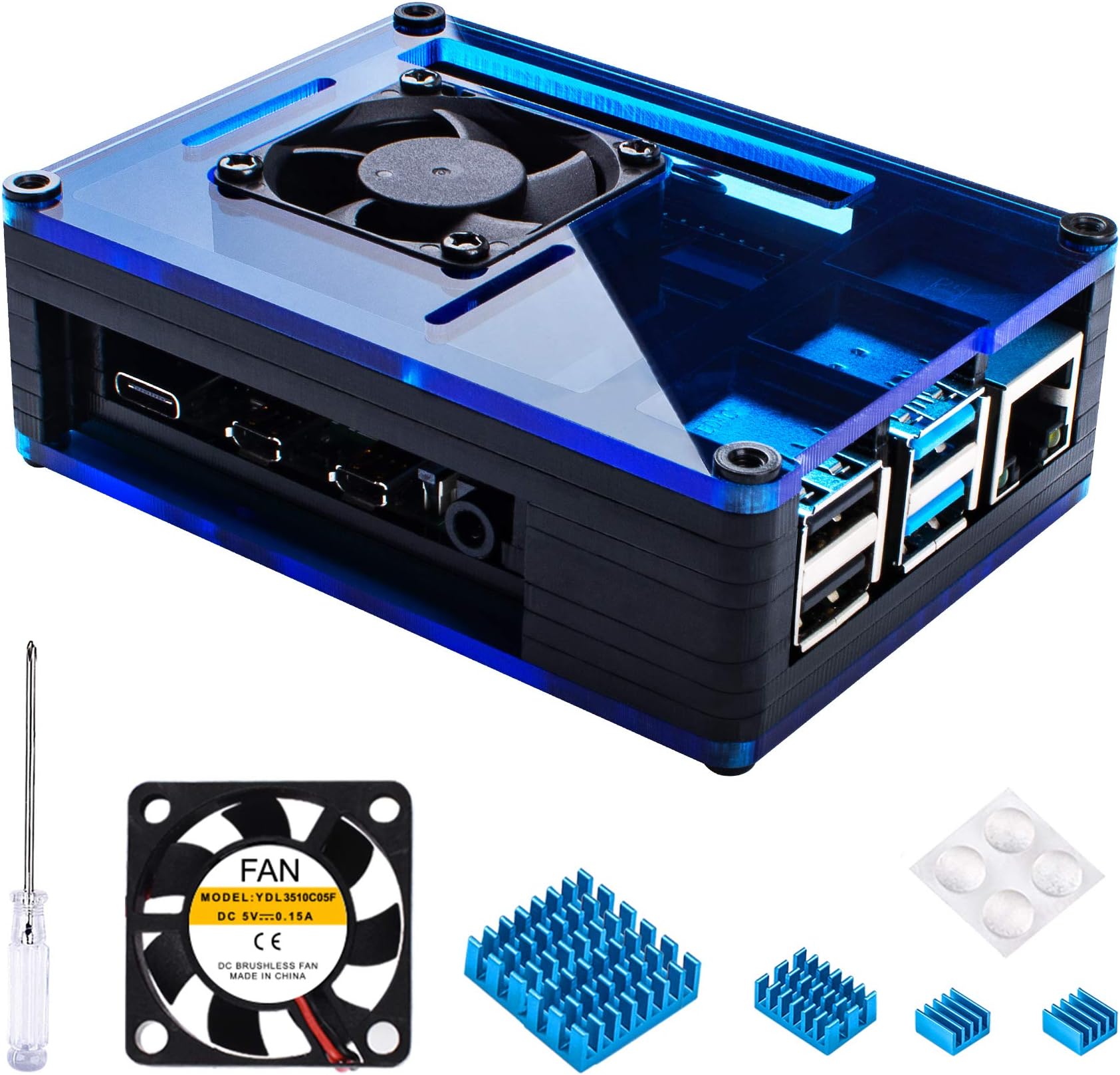Case for Raspberry Pi 4 with Fan Cooling, 4 Pcs Aluminum Heat Sinks, Case Compatible with Raspberry Pi 4 Model B