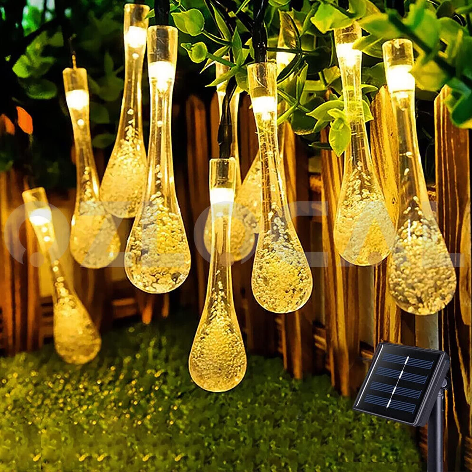 Solar Garden String Lights Outdoor, 20 LED Solar Crystal Raindrop Fairy ...