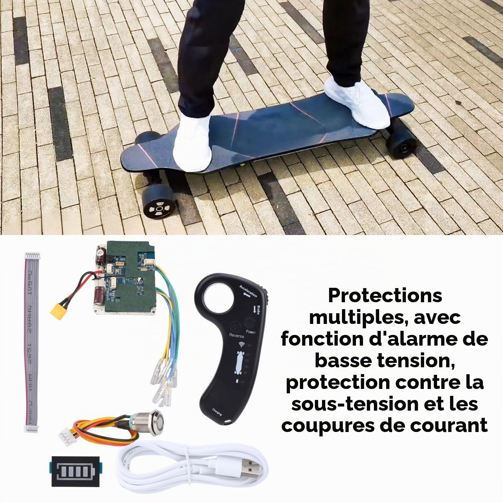 Kit de ESC Contrôleur Skateboard Électrique Télécommande, 36V 430W 12A Ensemble de ESC Carte Mère de Moteur à Moyeu à Double Entraînement Sinusoid de Longboard Électrique Télécommande
