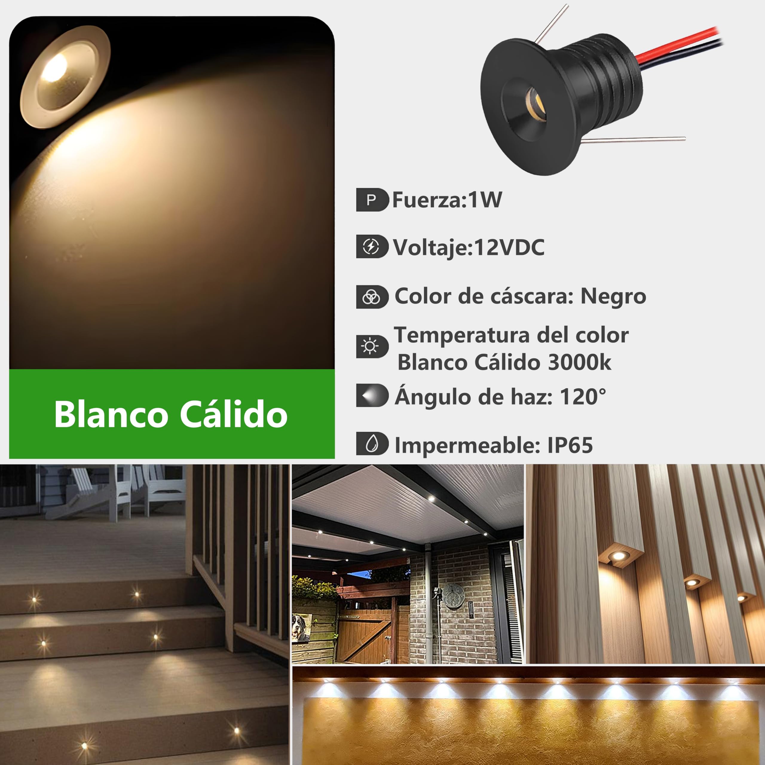 15 Pack Mini Downlight LED Techo Empotrable 1W 12V,IP65 ojos de buey led para techo,mini Foco LED agujero Φ15-18mm,Diámetro 22mm,Focos Led para Baño,Cocina,Salón (Negro,blanco Cálido 3000k)