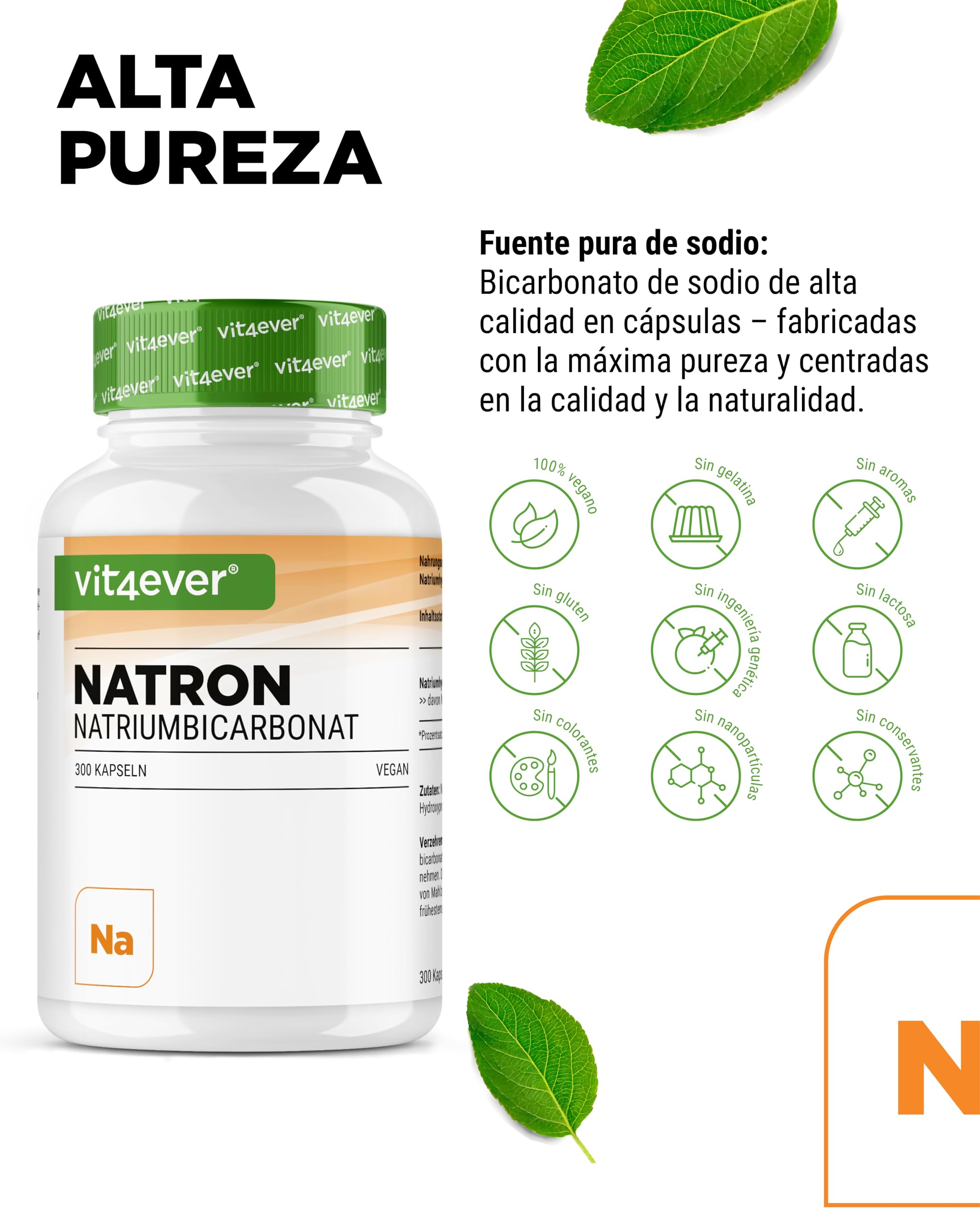 vit4ever Cápsulas de Bicarbonato de Sodio 1000 mg - 300 Cápsulas - Bicarbonato de Sodio de Alta Dosis - Vegano, Sin Aditivos Innecesarios