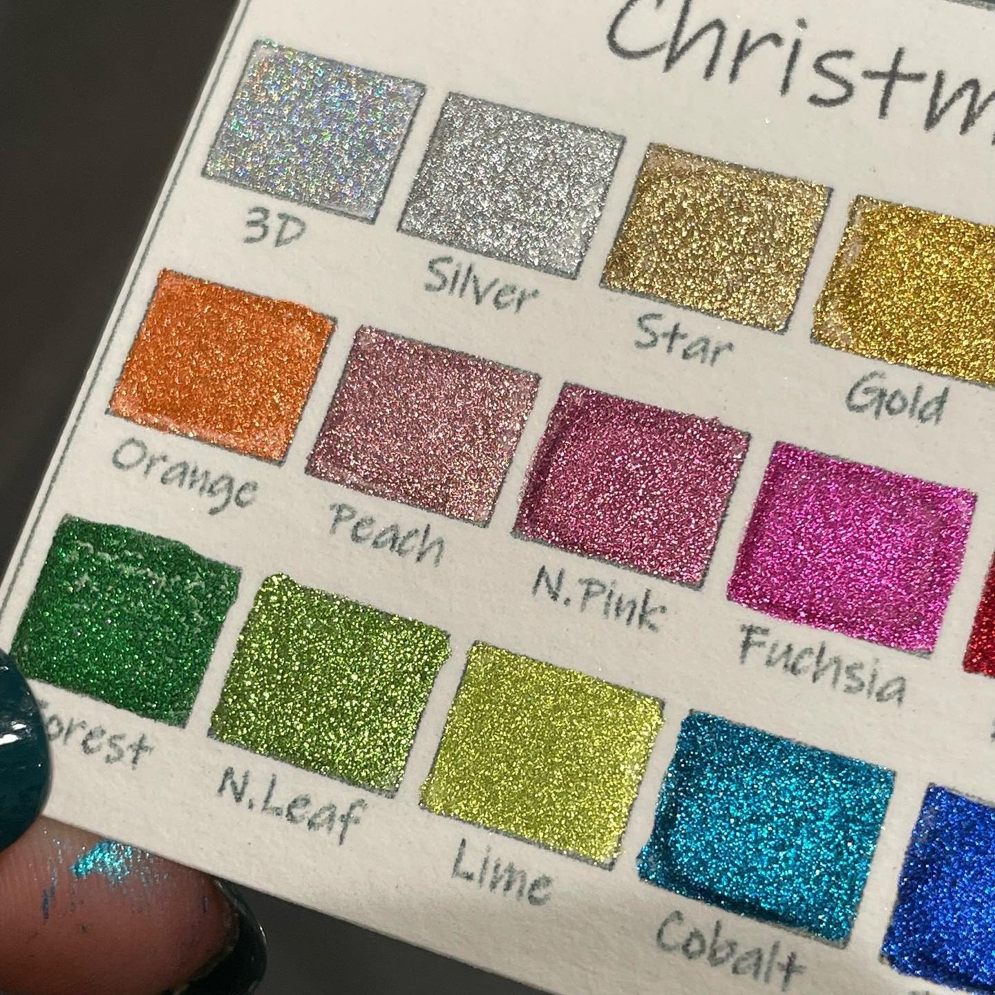 IUILE Handmade Watercolor Paints - Christmas Dot Card (20 colors). Chrome, Metallic, Shiny, Shimmer