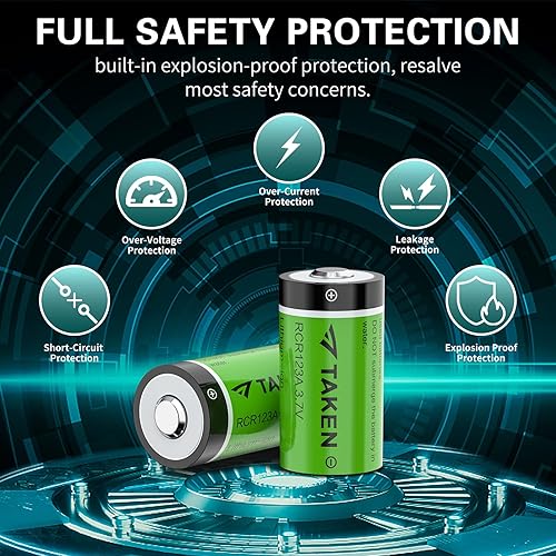 Miniatura 2 de Taken Paquete de 4 baterías recargables CR123A, batería de litio de 3.7 V y cargador LED compatible con cámaras de seguridad Arlo