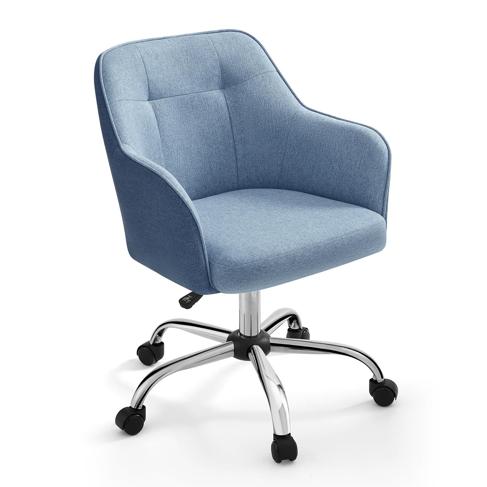 SONGMICS Office Chair, Swivel Chair, Desk Chair, Makeup Vanity Chair, Adjustable Height, Armrests, 110 kg Load, Cotton-Linen Fabric, Home Office, Study, Bedroom, Misty Blue OBG019Q11