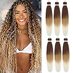 Liang Dian Pre-Stretched Braiding Hair 22 Inch 6 packs Hot Water Setting Synthetic Hair Crochet Braiding Hair Extension(4/27/613)