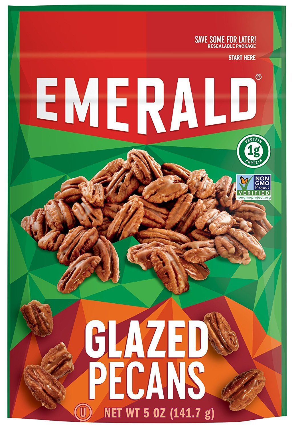 Emerald Nuts, Glazed Pecans, 5 Ounce Resealable Bags (Pack of 6)