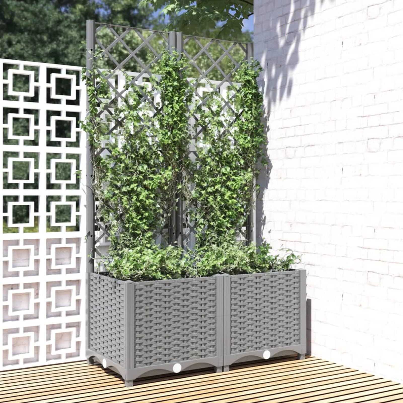 Vopese Garden Planter with Trellis, Outdoor Rectangular Raised Bed Planter Box 80x40x136 cm PP Plastic for Patio Terrace Backyard Lawn Vegetable Herb Growing — image 1