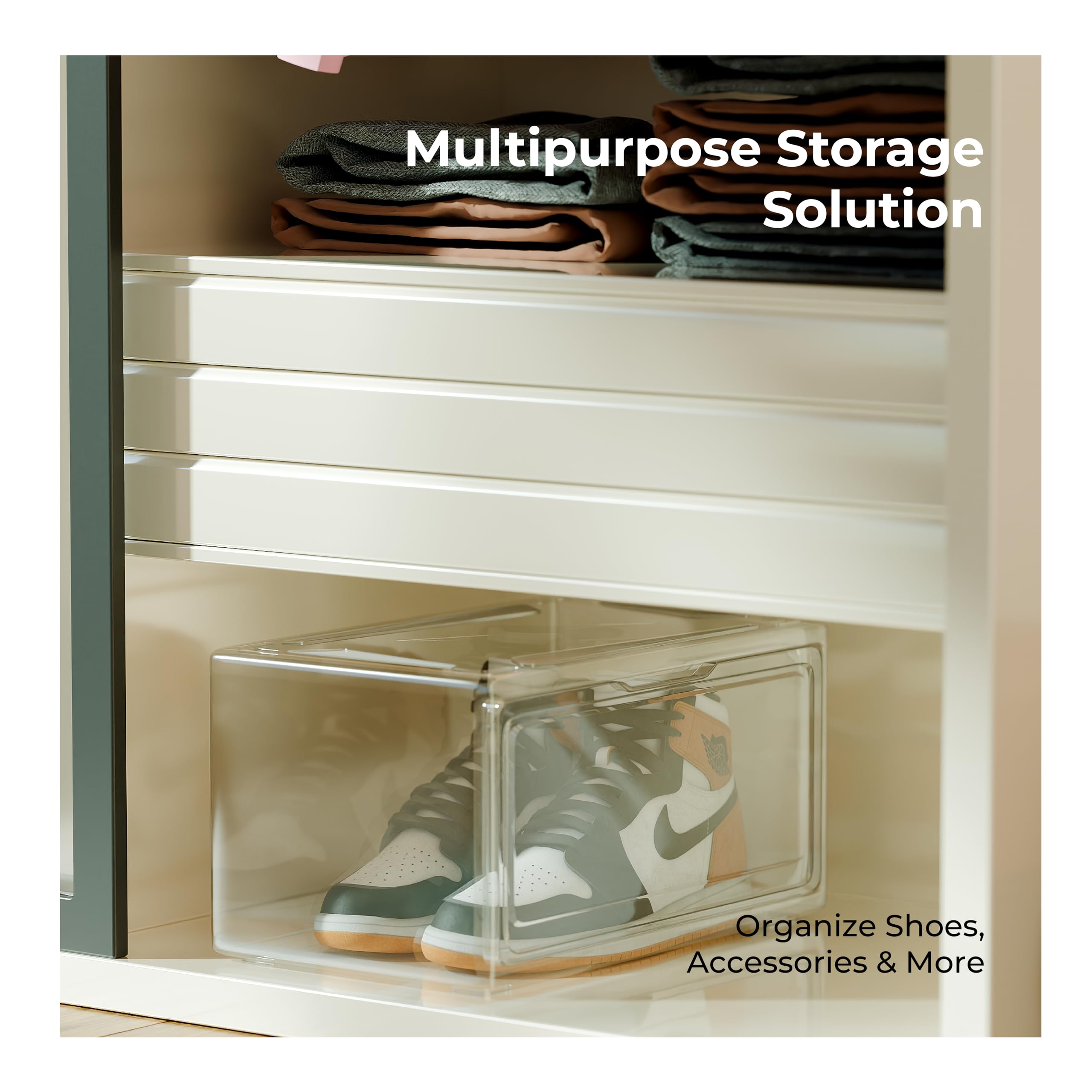 Lifelong Shoe Storage Organizer Box | Clear Plastic Stackable Sneaker Container Bins | Foldable Shoe Boxes for Closet & Shelf | Space-Saving Transparent Shoe Organizer for Men & Women’s Footwear 3