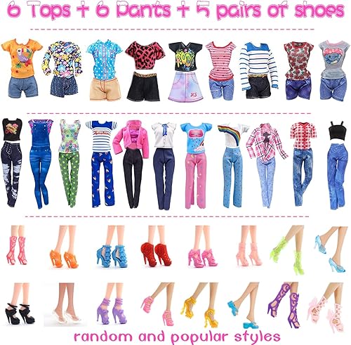 Miniatura 4 de Ropa de muñeca de 50 piezas para muñecas de 11.5 pulgadas, colección de accesorios de muñeca con 3 vestidos de princesa, 10 vestidos, 6 tops, 6