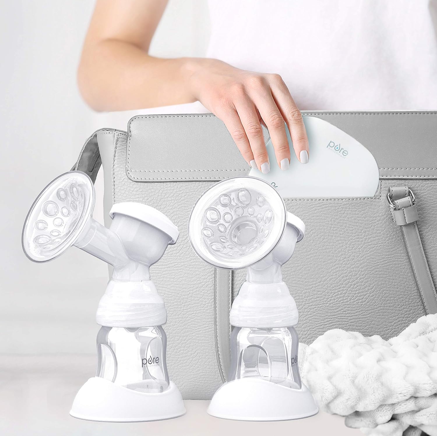 PureBaby® Double Electric Breast Pump - 5 Stimulation Modes, 9 Expression Modes, Dual or Single Expression, Adjustable Suction, Anti-Backflow Design, & Rechargeable Battery for Travel