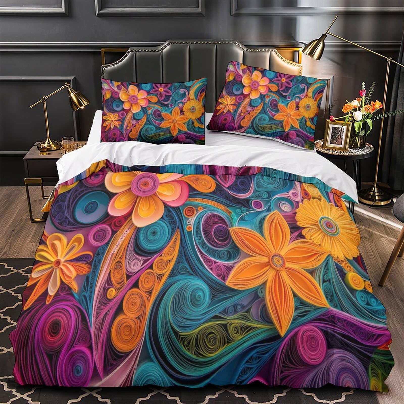 Housse de couette microfibre léger 260x220cm floral abstrait 3D