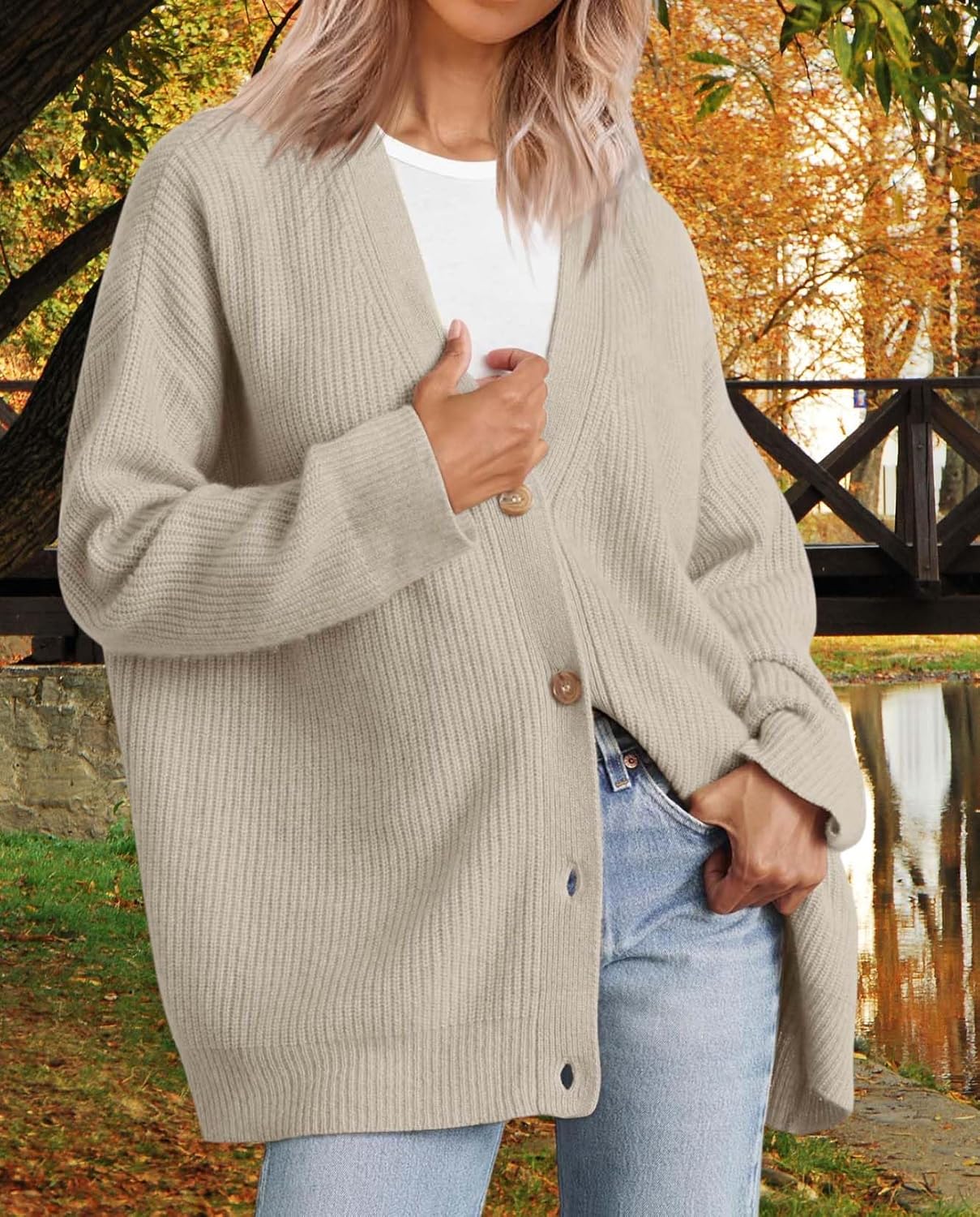 Womens Casual Open Front Sweater Classic Long Sleeve V Neck Cardigans Simple Solid Color Button Fall Winter Outfits - Image 3