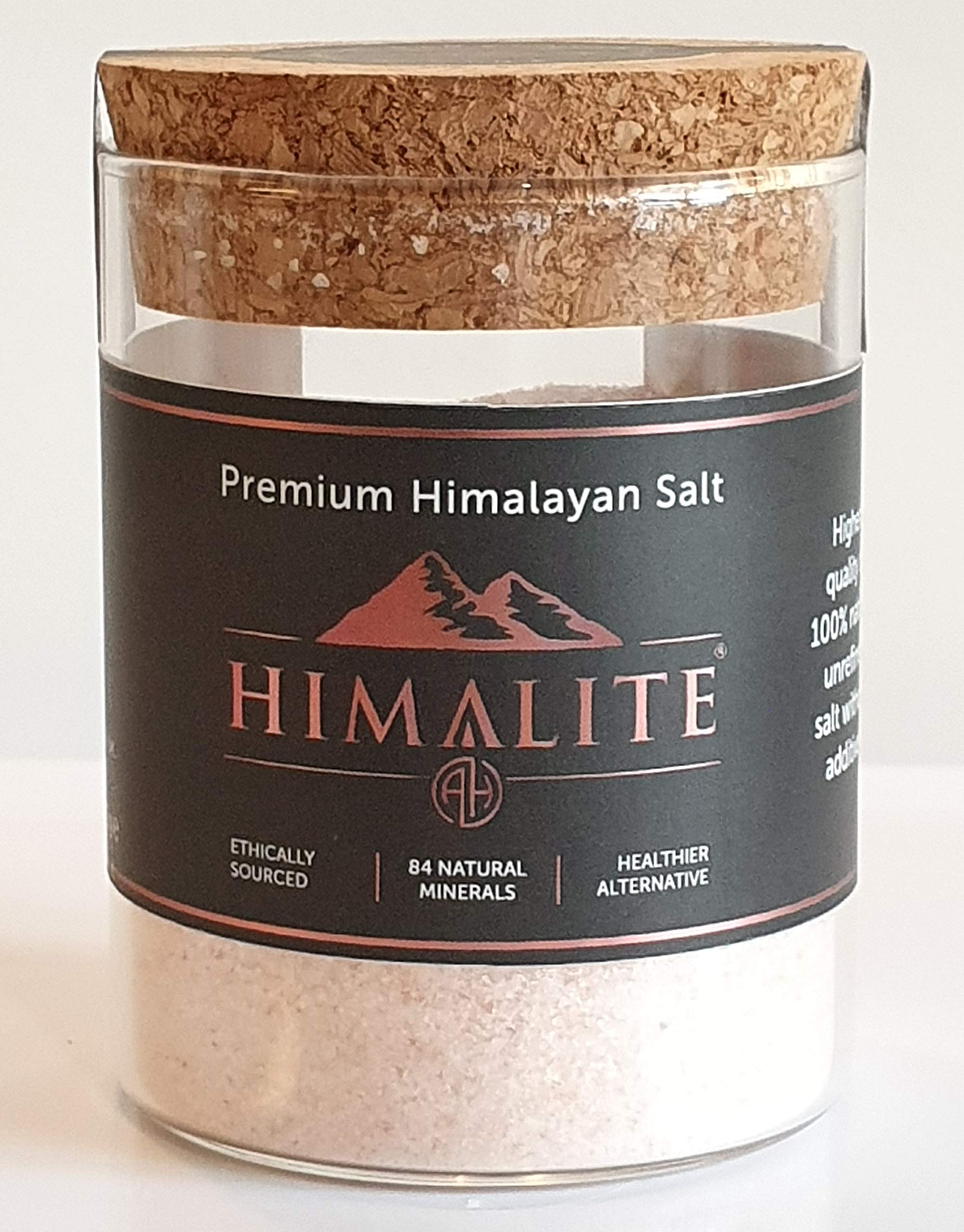 Fine Granulated Premium Himalayan Salt in Luxurious Spice Glass Jar with Bamboo Lid