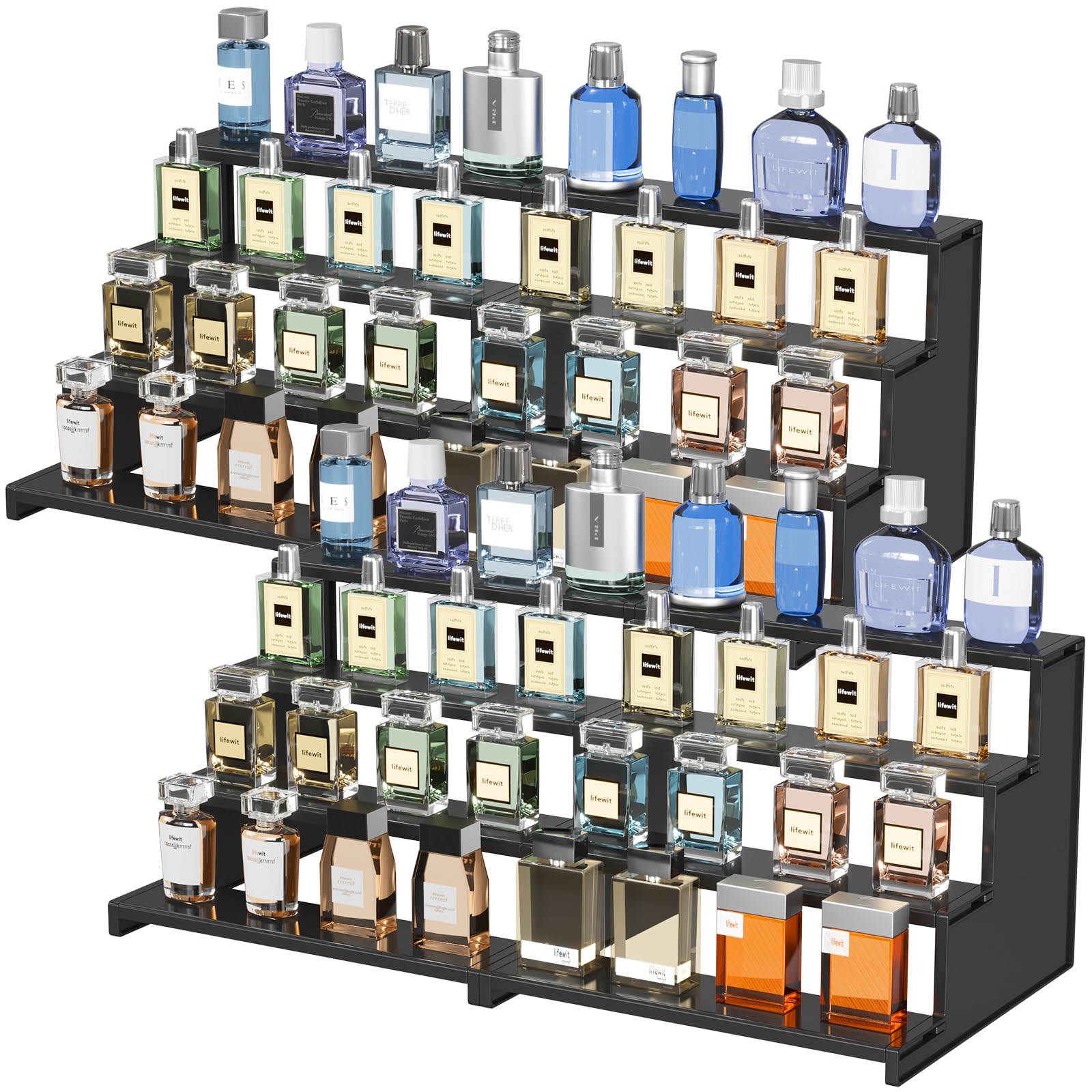 Lifewit 12 Inch Cologne Organizer for Men, 4 Tier Large Plastic Perfume Stand, Tool-free Assembly, Display Shelf for Fragrance, Aftershave, Skincare Makeup for Vanity, Bedroom, Bathroom Storage, 4 Pcs