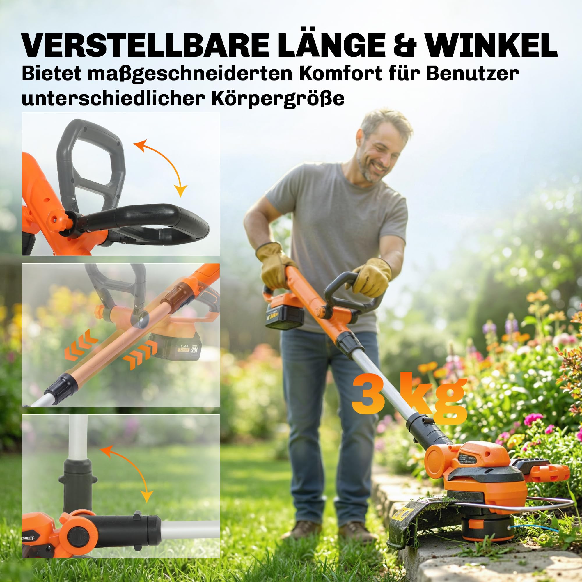 Outsunny Akumulatorowa podkaszarka do trawy 21 V z akumulatorem 2 x 4,0 Ah, ładowarka 25 cm, szerokość cięcia 25 cm, regulowany uchwyt teleskopowy, pochylana głowica silnika, przenośna przycinarka do