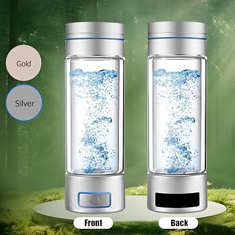 Hydrogen-rich water bottle Hydrogen Water Bottle Hydrogen content 9000ppb Portable Hydrogen Water Generator with PEM & SPE Technology 260ml Portable Hydrogen Water Generator Maker (Silver)
