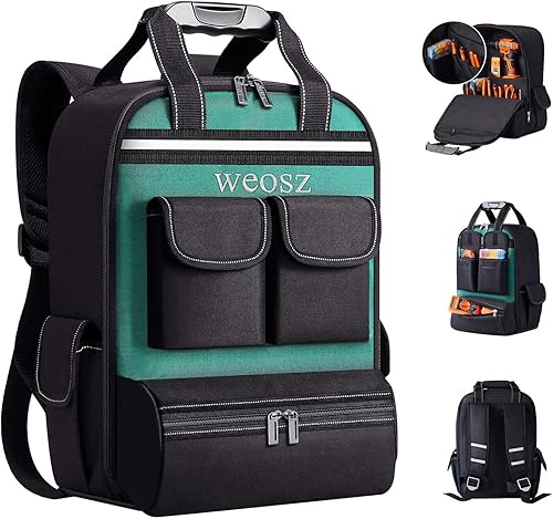 Mochila de herramientas para hombres de 18 pulgadas, resistente al agua, múltiples bolsillos, organizador de bolsa de herramientas con hombro para