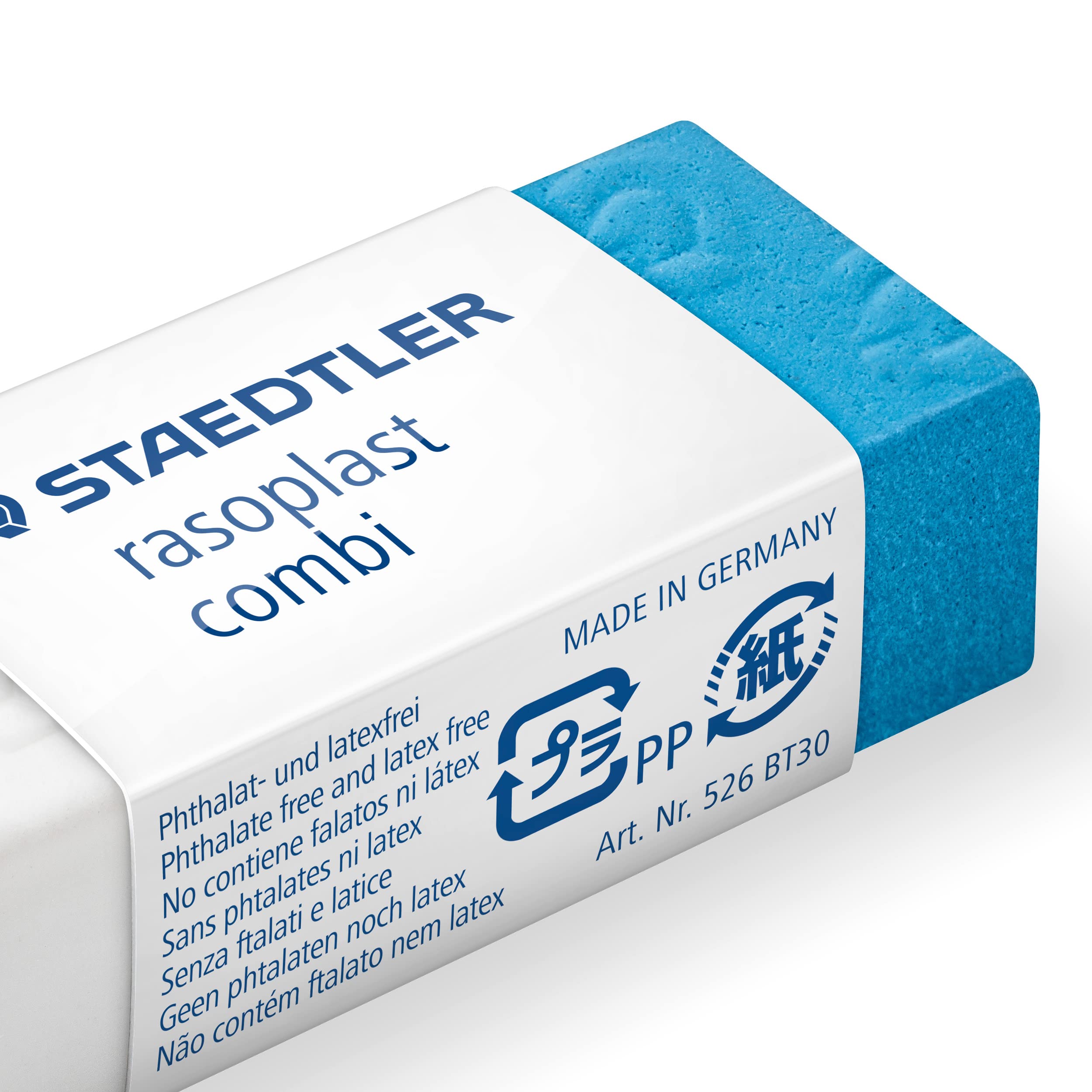 STAEDTLER 526 BT30 erasers rasoplast Combi Phthalate and Latex Free, Pack of 10, White/Blue, 526 BT30X, White-blue, white/blue - Image 3
