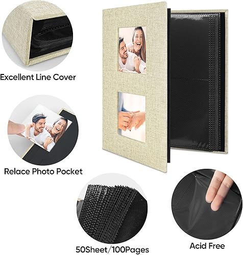 Miniatura 9 de Álbum de fotos de 4 x 6 pulgadas, 200 bolsillos para regalos de boda, libro de recuerdos de tapa dura de lino con ventana frontal para aniversario