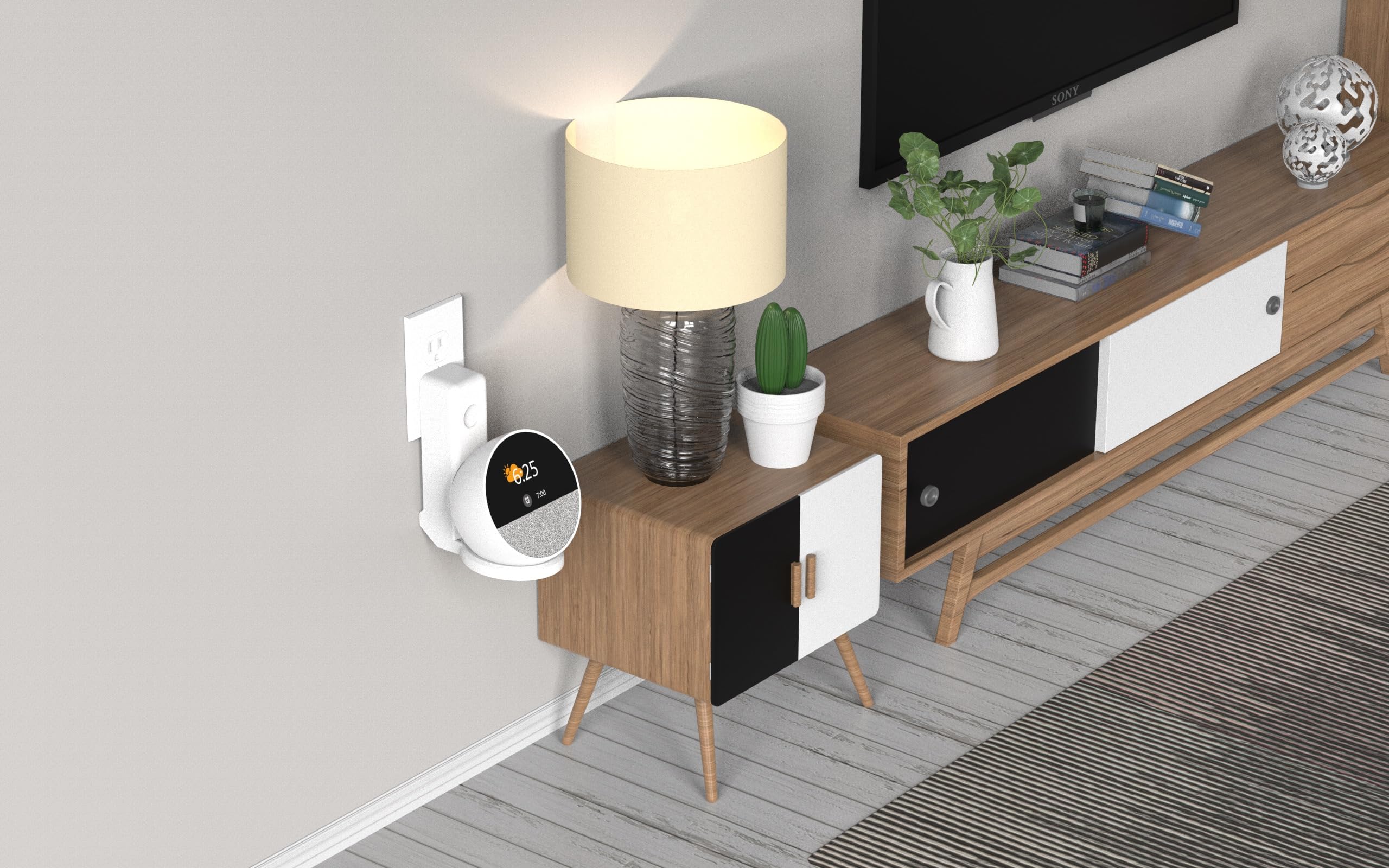ELLENNE SUPPORTO DA MURO PER ALEXA ECHO SPOT 2024 DA PARETE NERO | SUPPORTO DA MURO PER ALEXA ECHO SPOT 2024 DA PARETE - SALVASPAZIO NASCONDERE CAVI - SENZA VITI - NERO