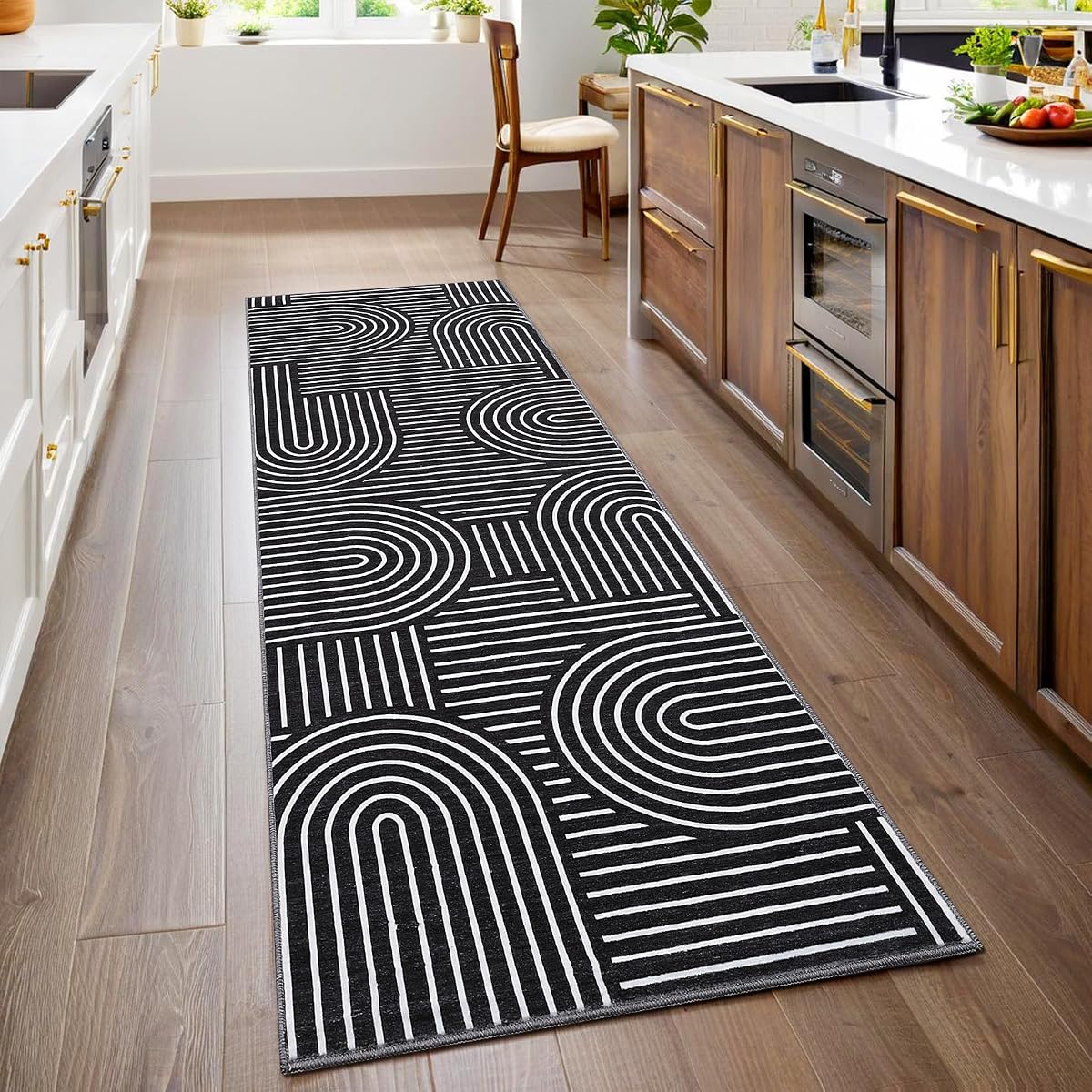 ROYHOME Modern 2x6 Hallway Runner Rug Non Slip Washable Kitchen Rug, Black | Abstract Bath Mat, Rainbow Geometric Runners Rugs for Bedroom, Soft Long Rugs for Entryway Arch Pattern Bathroom Laundry Dorm