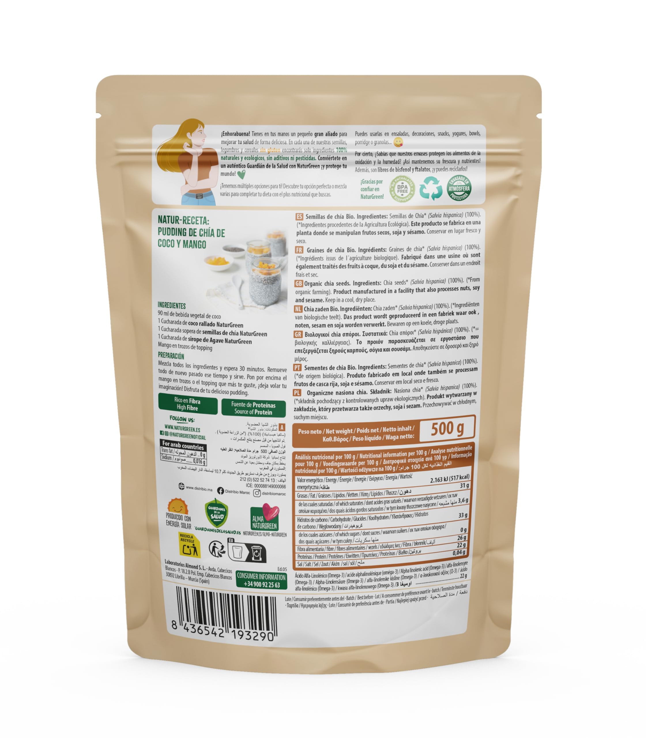 NaturGreen - Semillas Chía, Chía Ecológia, Ricas en Fibra y Ácidos Grasos Saludables, Omega 3, Natural, Sin Gluten - 500g — view 2