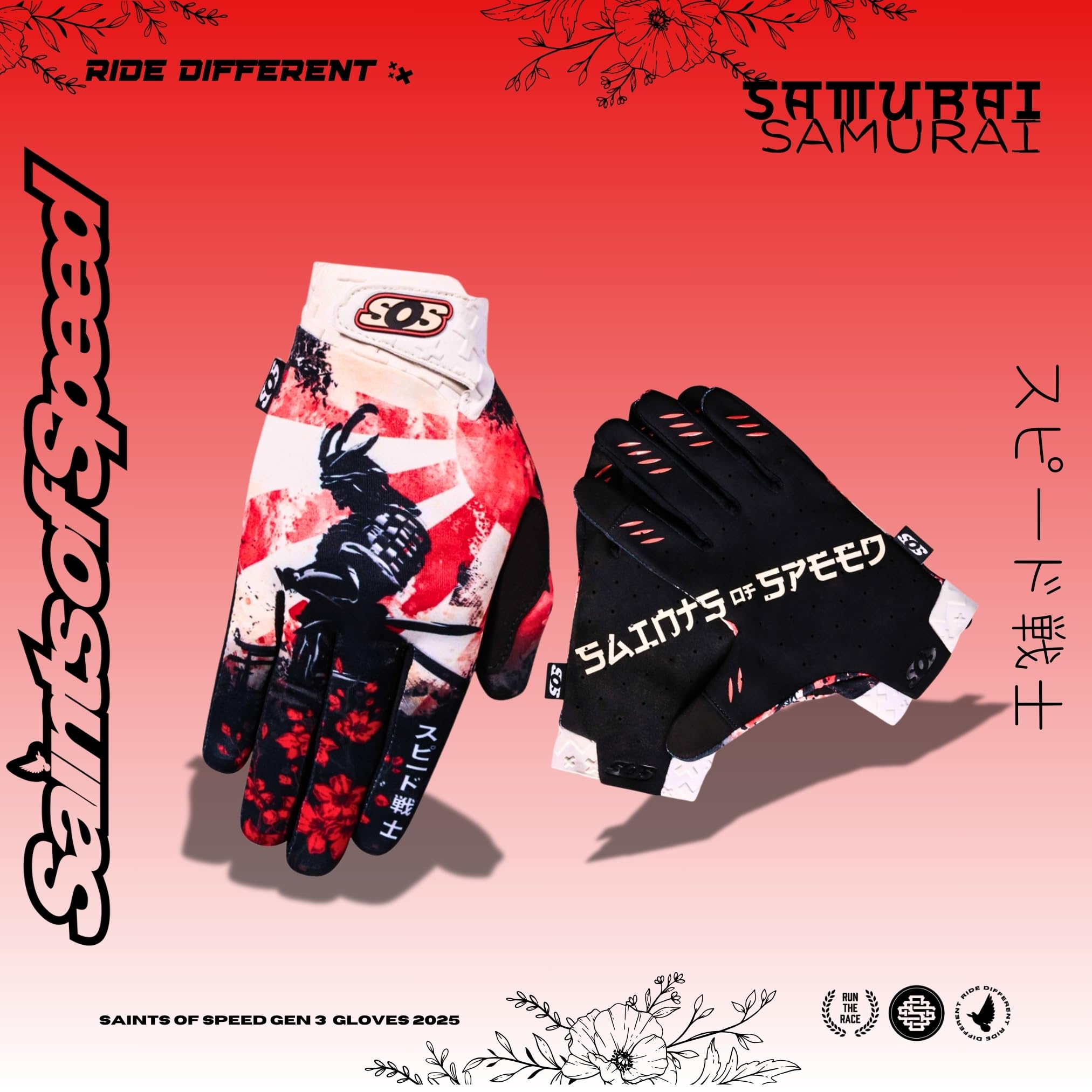 Saints of Speed Samurai - Guantes de motocross, bicicleta de montaña, motocicleta, BMX, Jetski, Sim, Karting, Airsoft, Paintball, conducción y carreras, compatible con teléfono y pantalla táctil