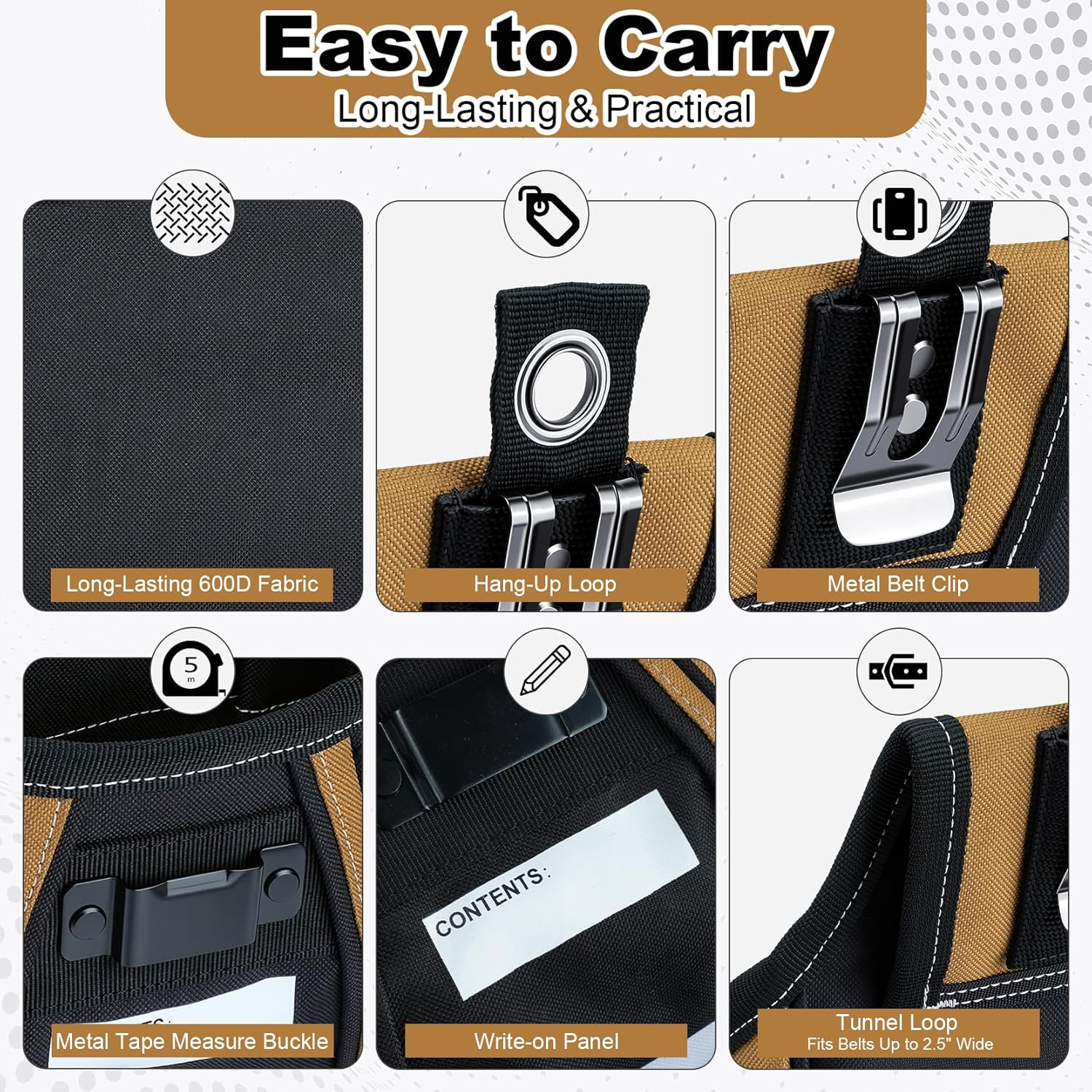 MELOTOUGH Nail and Screw Organizer Bag for Electricians and Carpenters, Tool Belt Pouch with Belt Clip, Heavy Duty Work Fastener Pouch