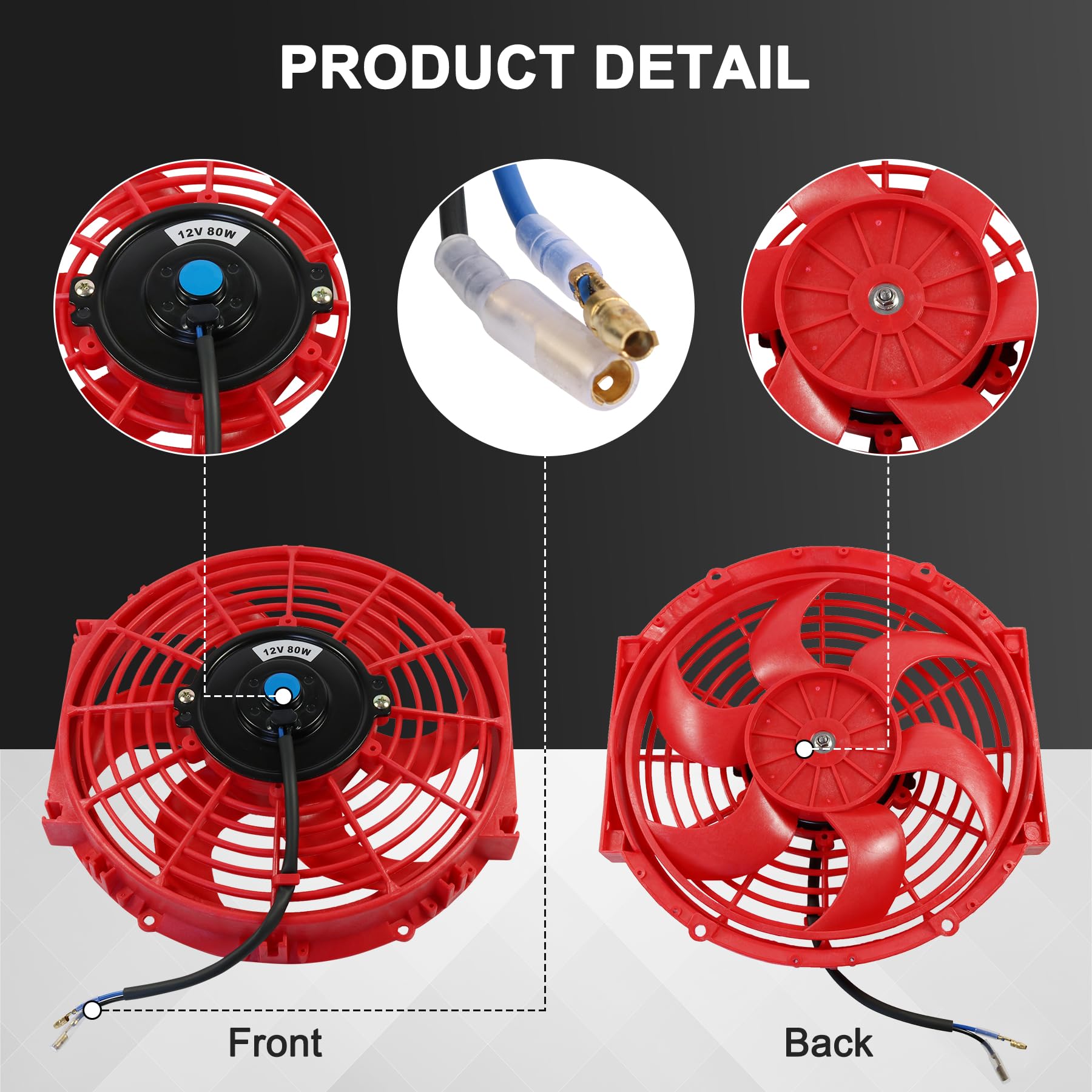 JDMSPEED Ventilador delgado de 10 pulgadas para radiador eléctrico de refrigeración de 12 V, kit universal rojo