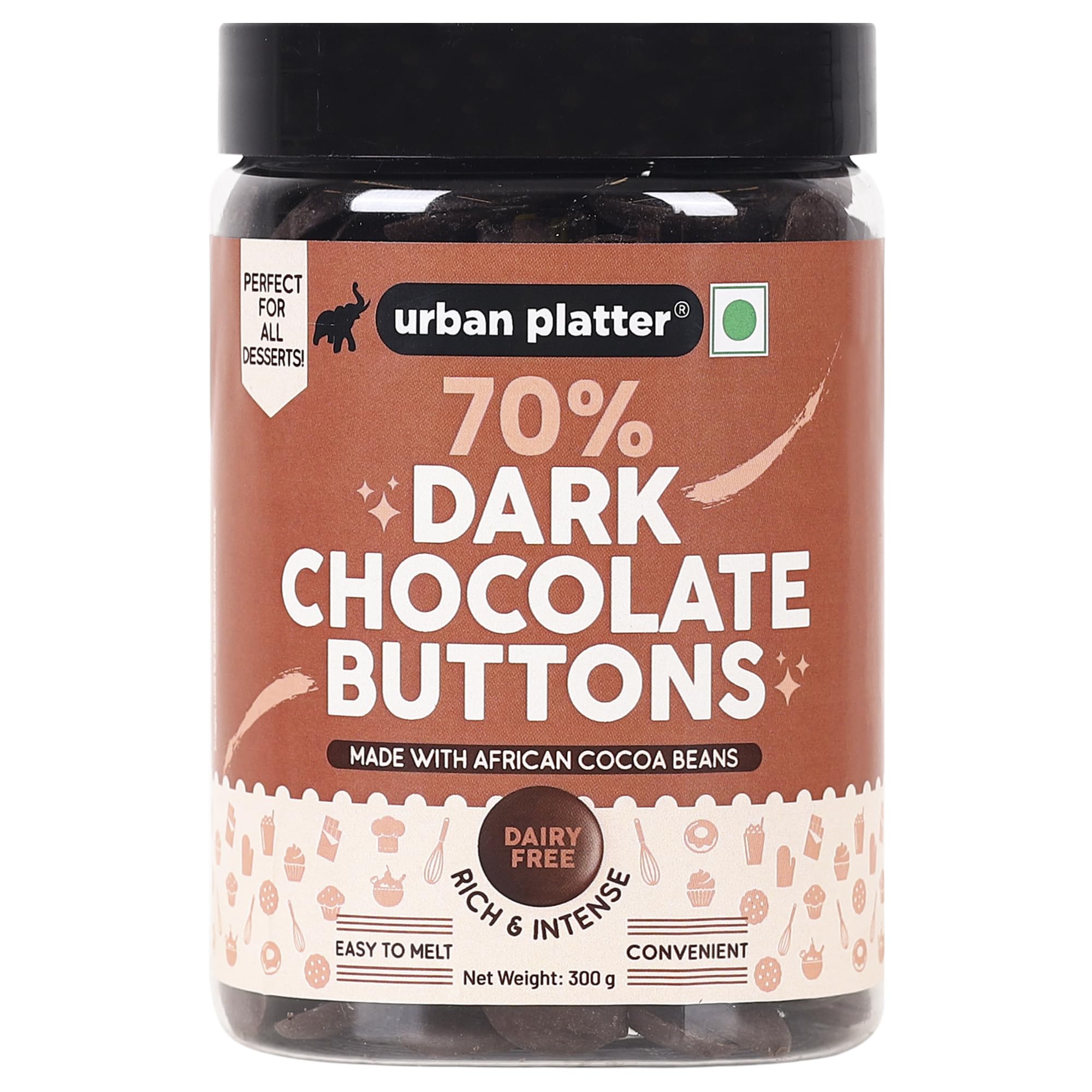 Urban Platter 70% Dark Chocolate Buttons, 300g (Perfectly Plant Based | Intense & Rich) (B0CN8ZVLRW) Amazon Price History, Amazon Price Tracker