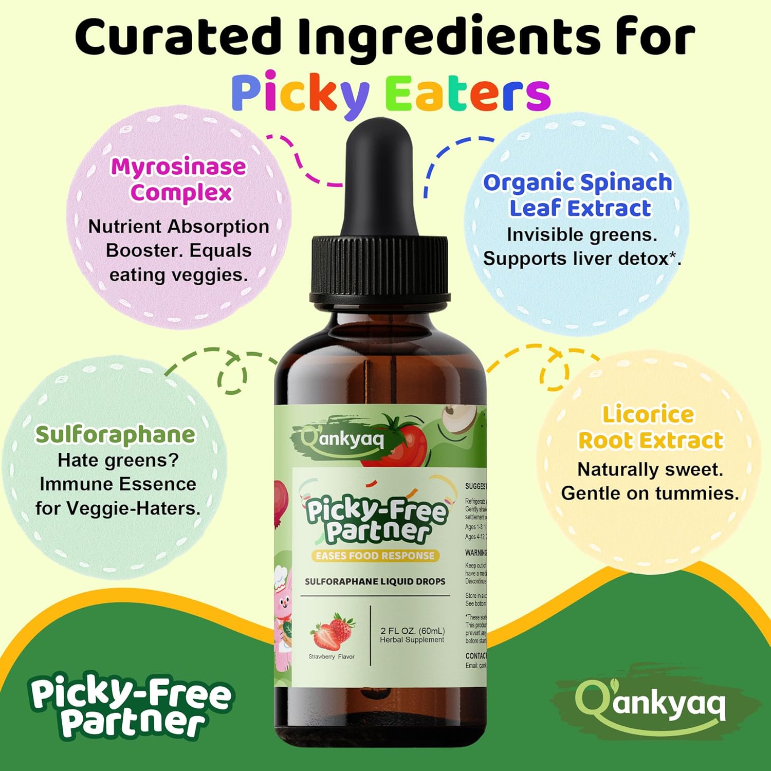 Q'ankyaq Oregano Oil with Black Seed Oil Organic Gummies for Kids and Adults | 6-in-1 Oregano Oil Supplement, Sulforaphane Supplement for Kids, Appetite Booster, & Vegetable Nutrition Gap