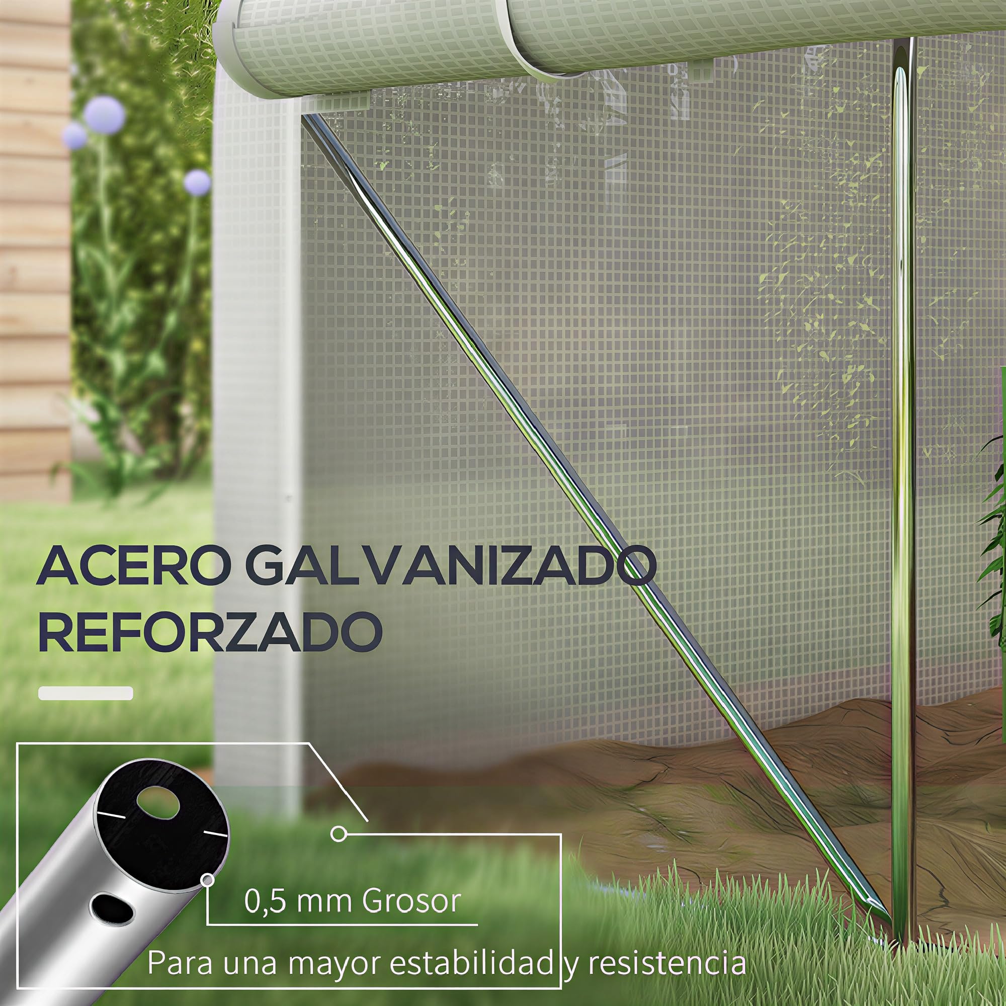 Outsunny Invernadero de Túnel 4x3x2 m con Techo Puntiagudo y Persianas Enrollables Invernadero de Jardín con 8 Ventanas y Puerta de Malla para Cultivos Plantas Verduras Invernadero de Huerto Blanco