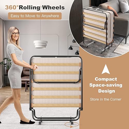 Miniatura 6 de GOFLAME Cama plegable plegable con colchón de espuma viscoelástica suave, tamaño cuna portátil con marco de metal para adultos y cama de invitados