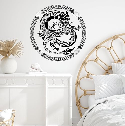 Miniatura 2 de Vinilo adhesivo de pared de arte chino dragón ornamento de estilo asiático pegatinas gran decoración (1373ig) negro