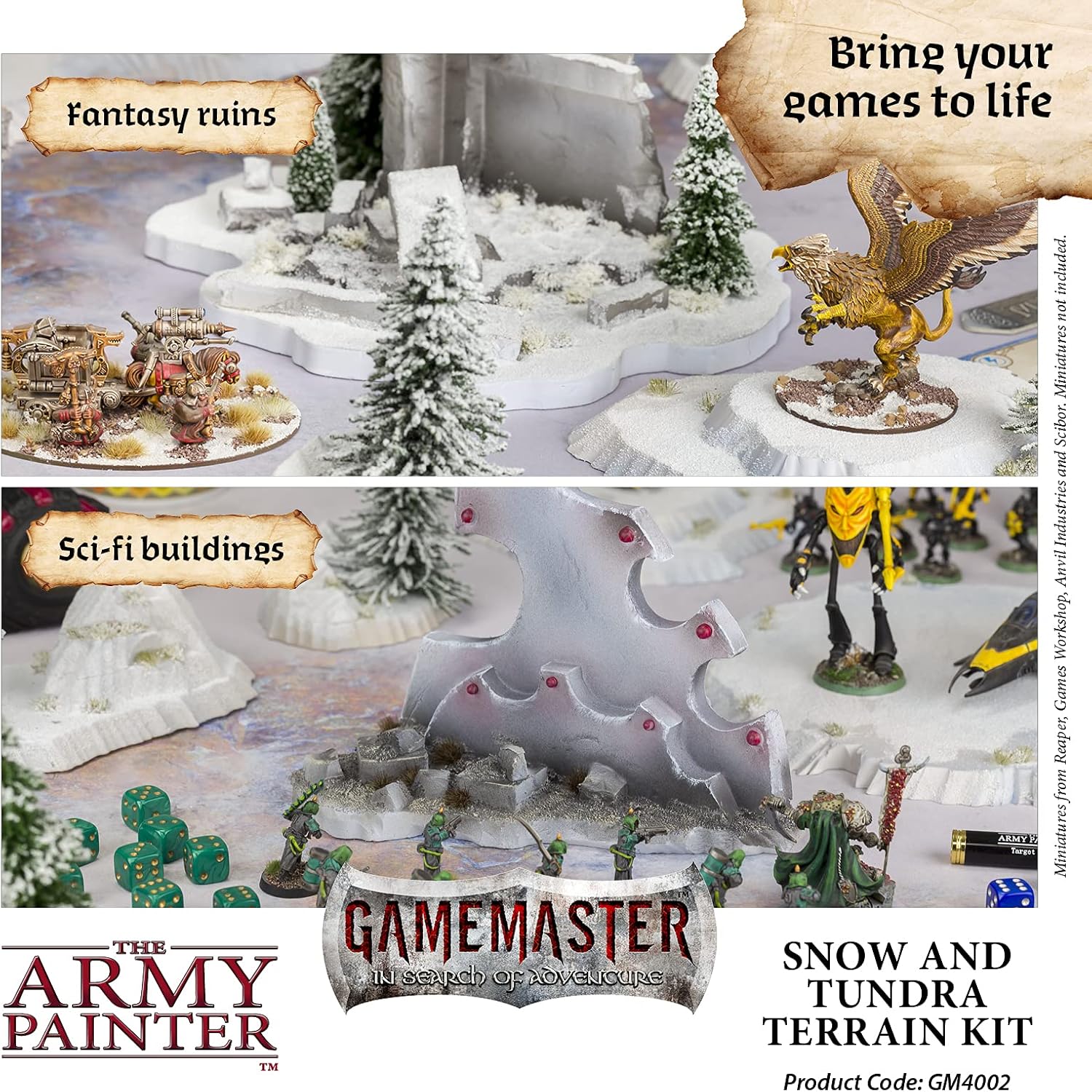 The Army Painter Starter Terrain Paint Set with 5 Terrain Paints, 1 Spray, Basing Materials Gamemaster Snow & Tundra Terrain Starter Set